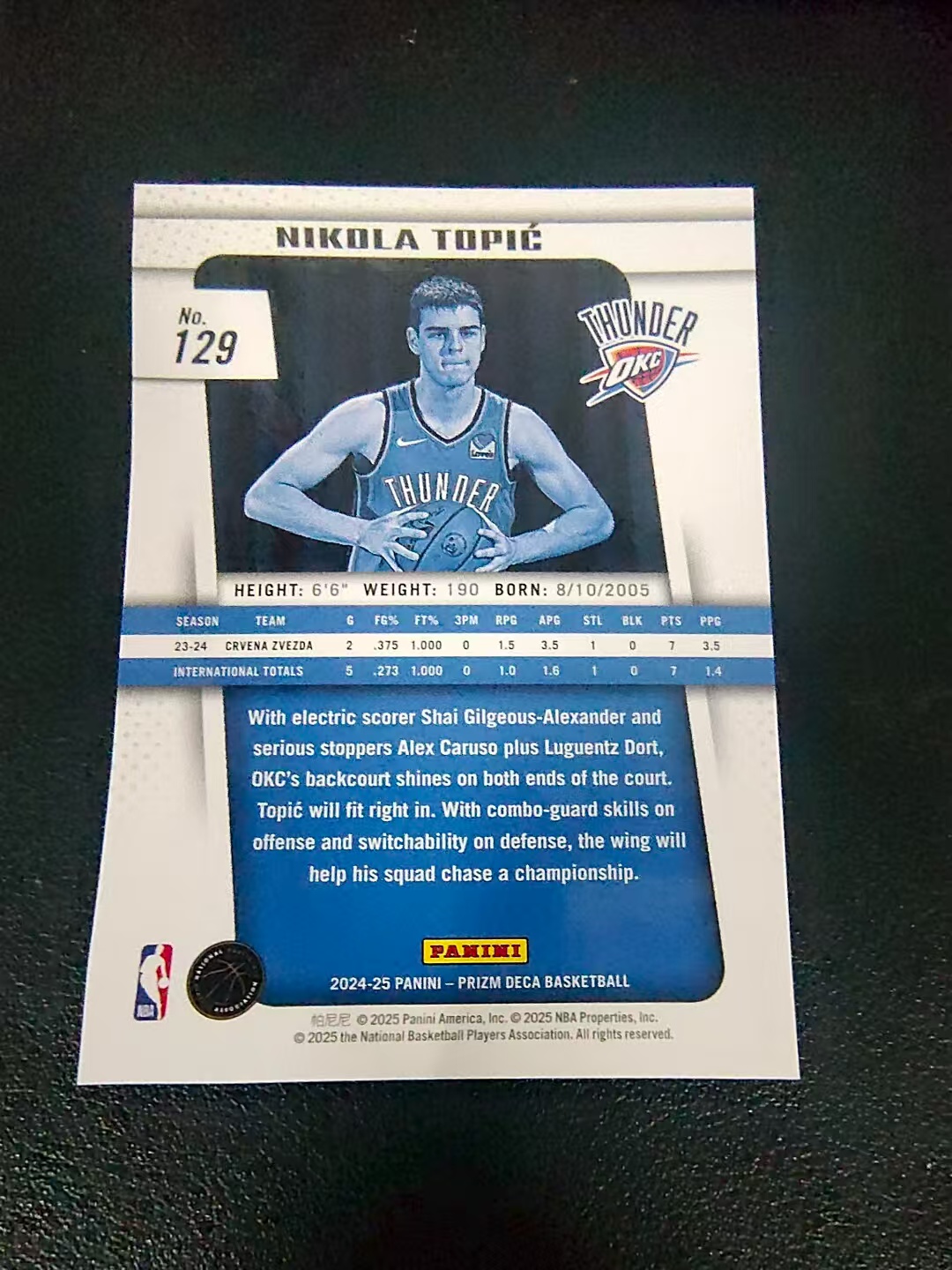 【可合并,不累计】2024-25 Panini Prizm Deca Nikola Topic 复刻PZ 新秀RC 尼古拉 托皮奇 雷霆 划痕 边角瑕疵 #129