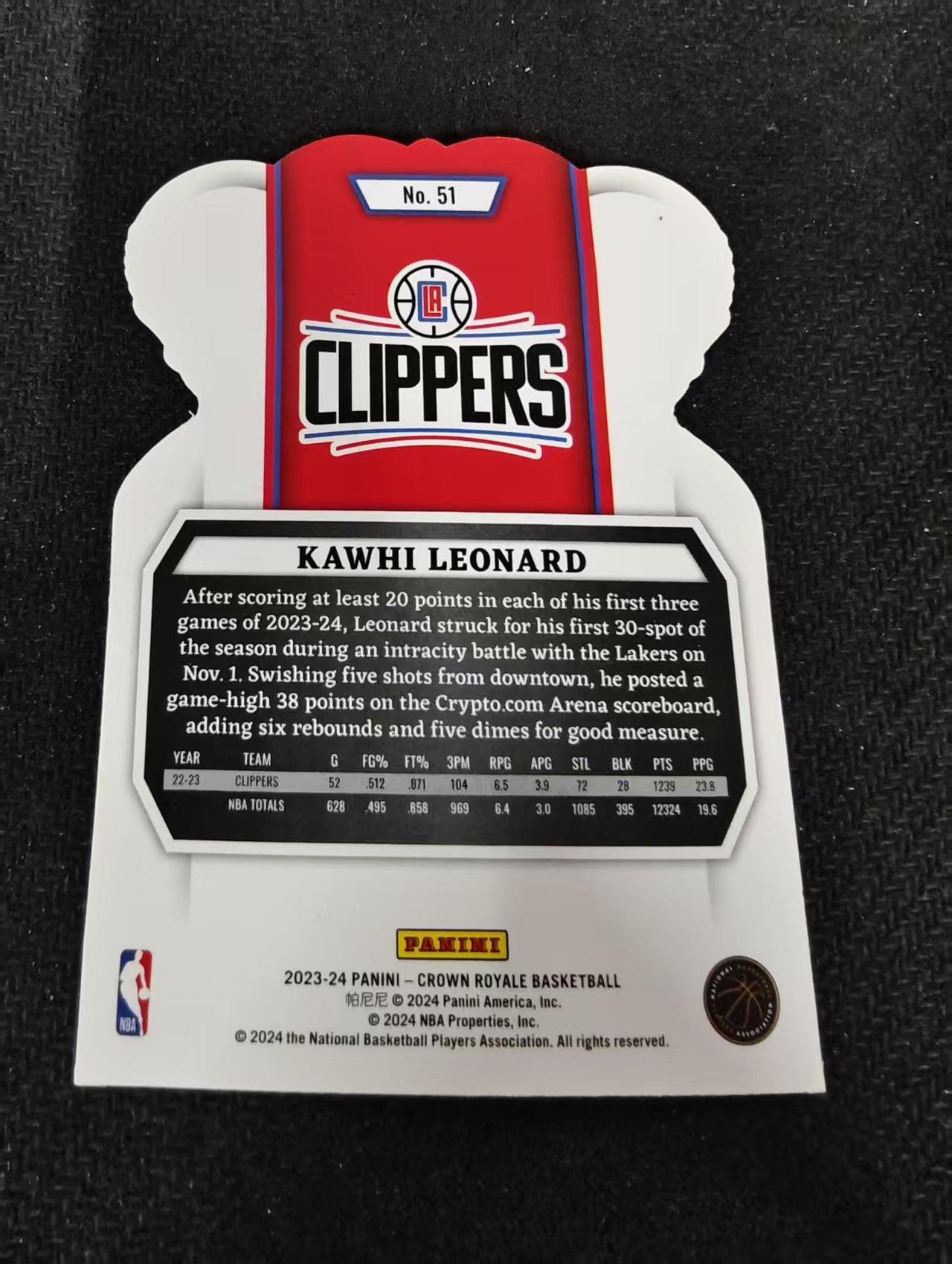2023-24 panini Crown Royale kawhi leonard 皇冠 快船 科怀 伦纳德 卡哇伊 皇冠 异形 划痕 边角瑕疵 #51