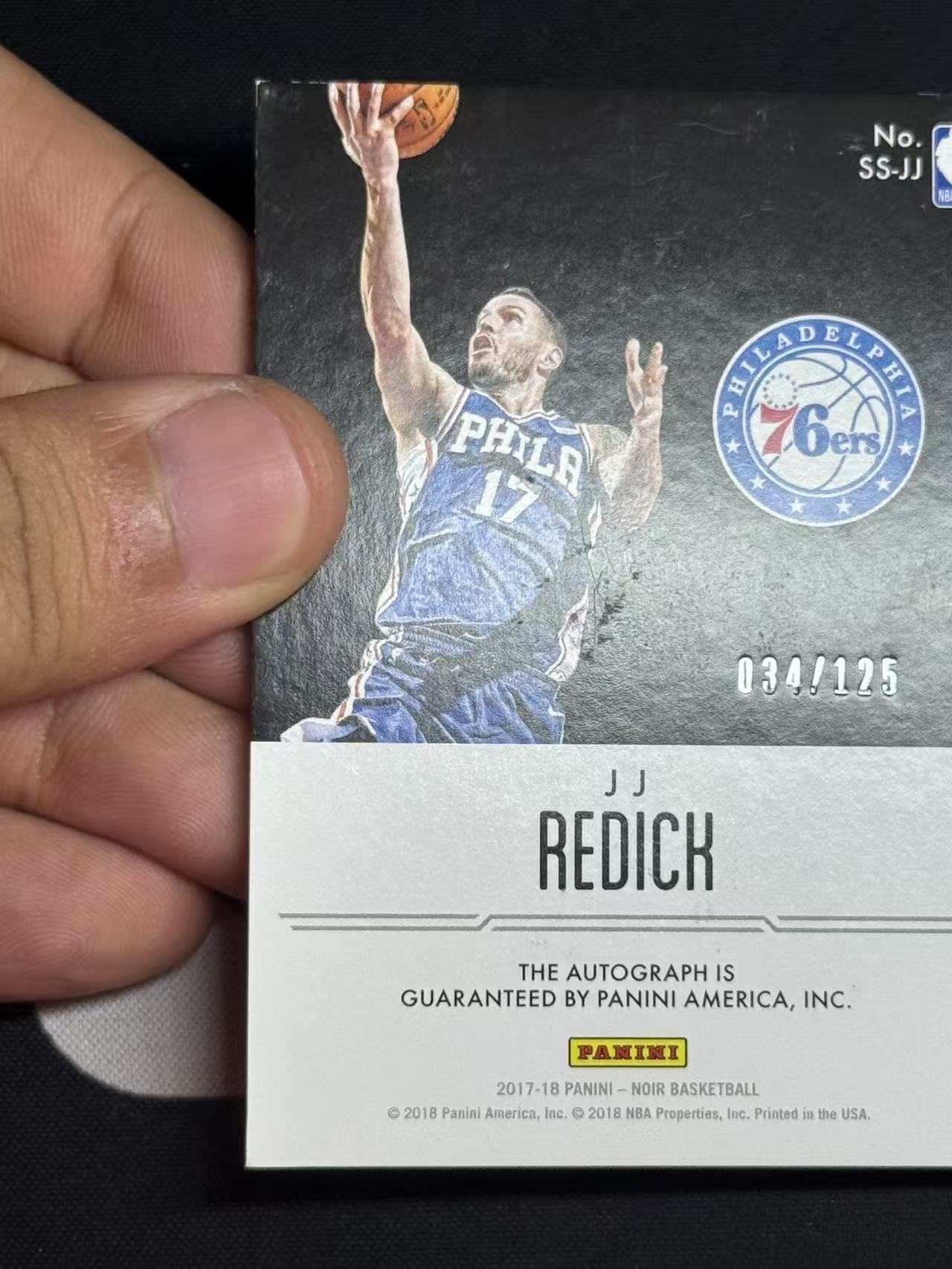 2017-18 Panini Noir JJ Redick 【小来】JJ 雷迪克 76人 湖人教练 诺尔 聚光灯 金笔签 125编 瑕疵如图 专收凑套必备