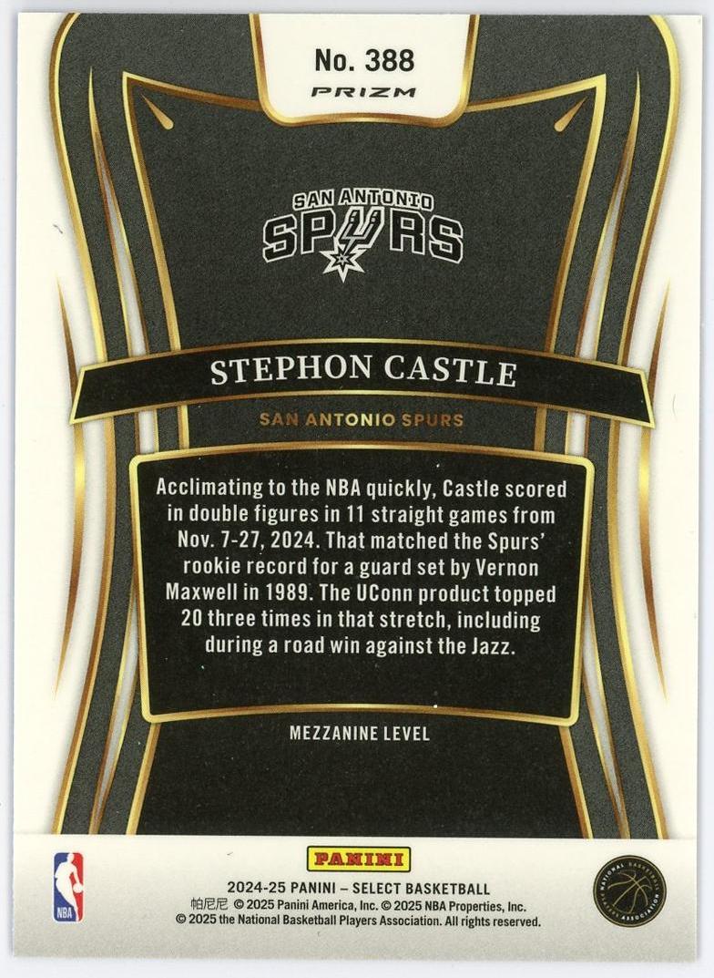 2024-25 Panini Select Stephon Castle RC 斯蒂芬卡斯尔 新秀 四级 蓝折 折射 马刺 城堡哥 卡品如图 小小酥/11.12
