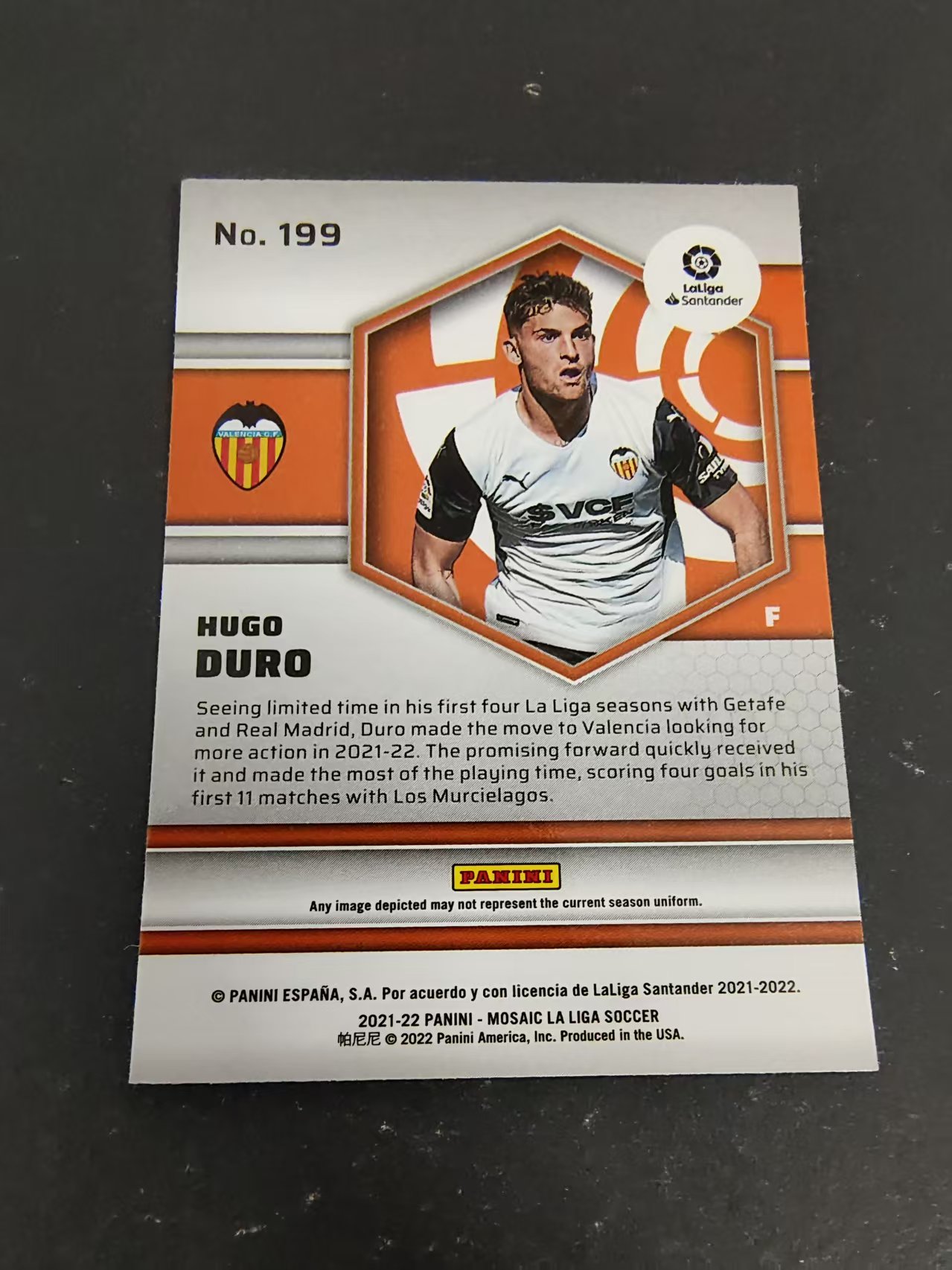 【可合并,不累计】2021-22 Panini Mosaic hugo duro 瓦伦西亚 雨果 杜罗 新秀RC 西甲 马赛克 划痕 边角瑕疵 #199