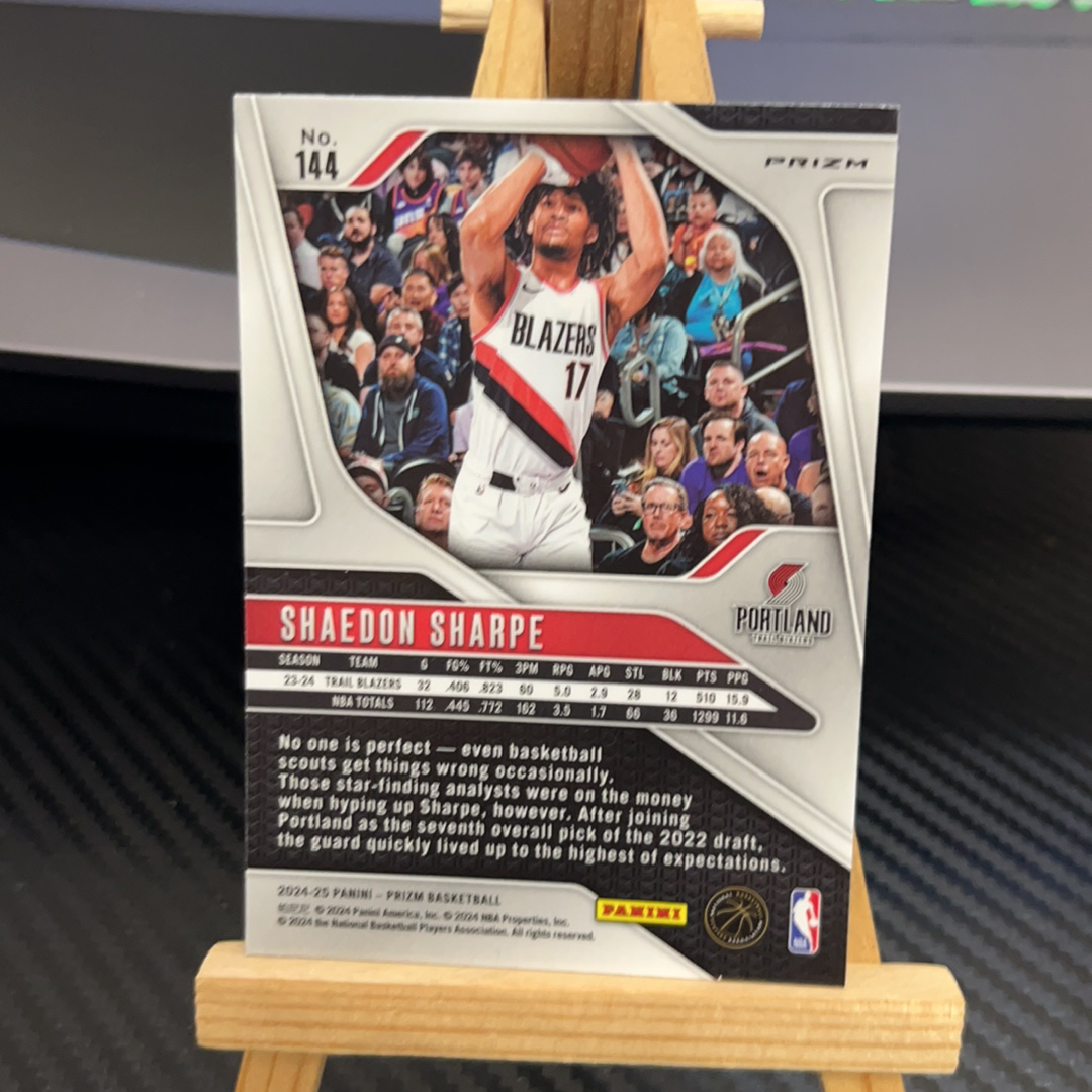 2024-25 Panini Prizm Shaedon Sharpe 谢登 夏普 开拓者 银碎冰 银折 折射 prizm系列 pz 卡品如图 凑图必备 值得收藏! 免费代卖!