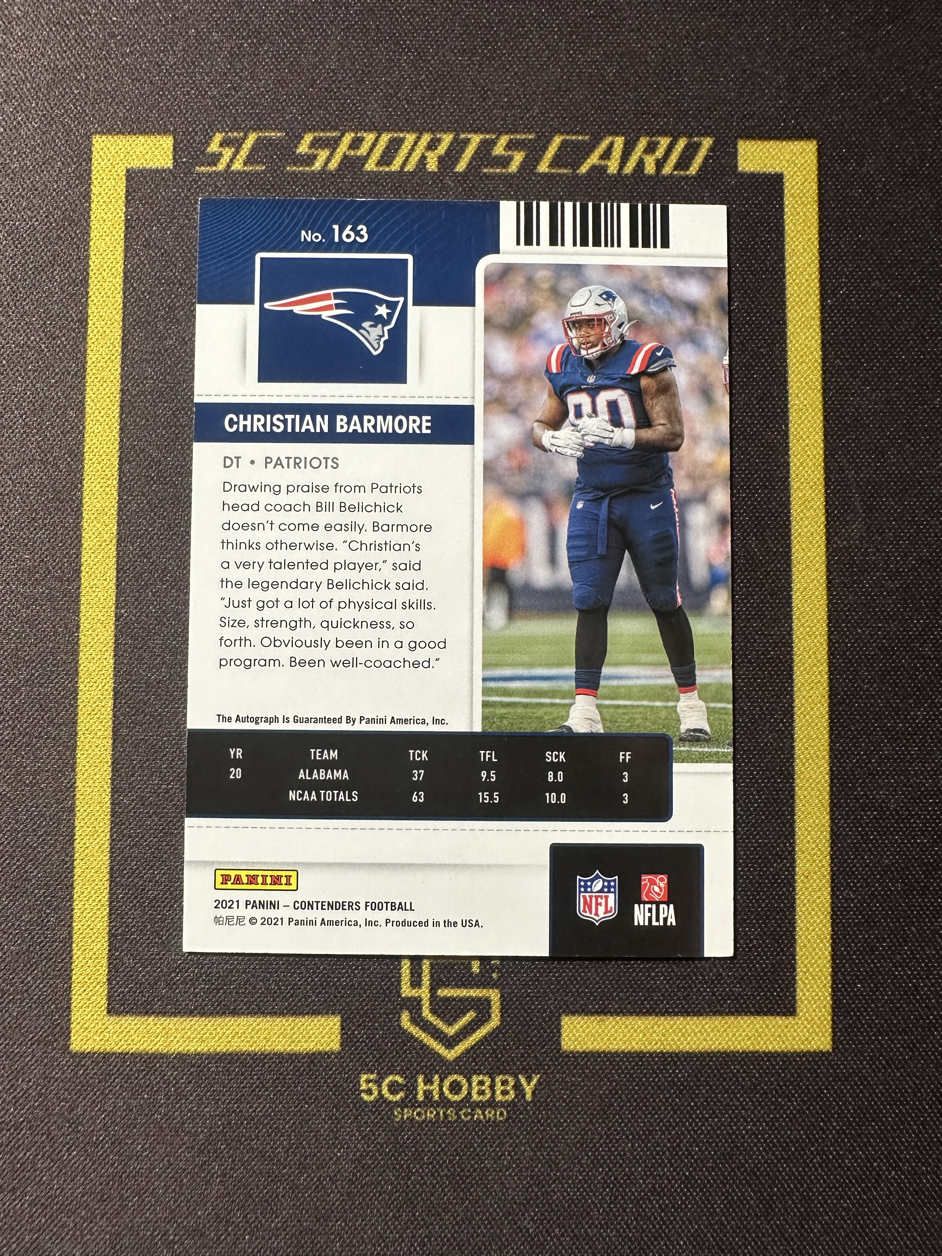 【主演出卡】2021 panini 橄榄球 contenders 球票系列 爱国者 Christian Barmore 新秀 球票 签字 卡品如图