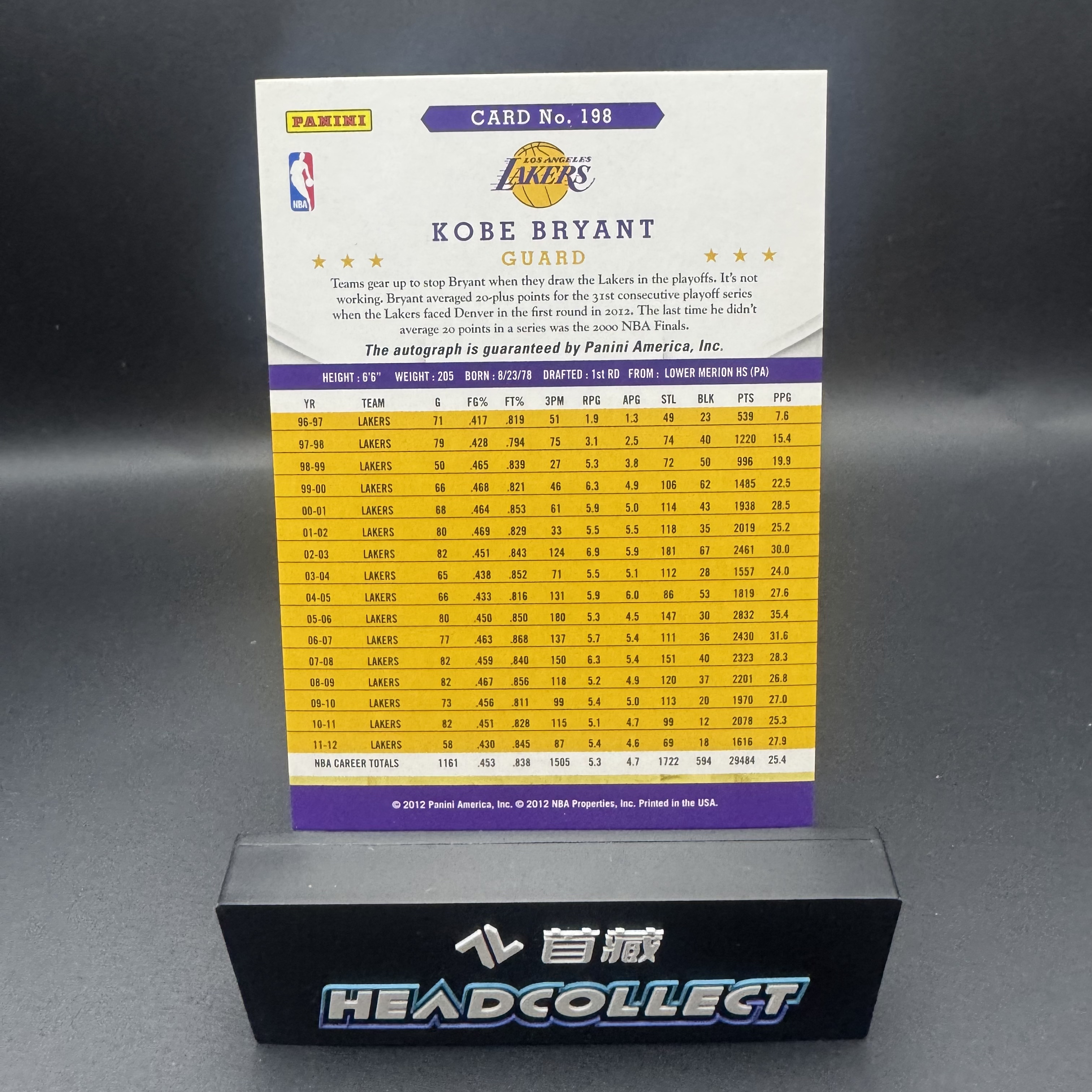 2012 Panini NBA Hoops Kobe Bryant 【猴猴旺卡】湖人 科比 布莱恩特 黑曼巴 小飞侠 签字 【林哥】