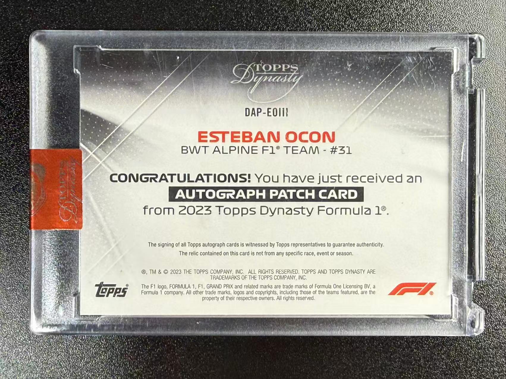 Esteban Ocon 埃斯特班奥康 2022 Topps Dynasty F1 王朝 10编 签字 卡签 比赛服实物物料 Patch切割 ...