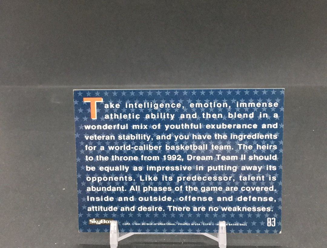 【DC拍卖】11.16 JJ SKYBOX USA BASKETBALL 梦之队系列 稀有全家福特卡 经典老特 实卡美如画 奥尼尔&雷吉 米勒&莫宁&威尔金斯&杜马斯领军 梦二队(微瑕)