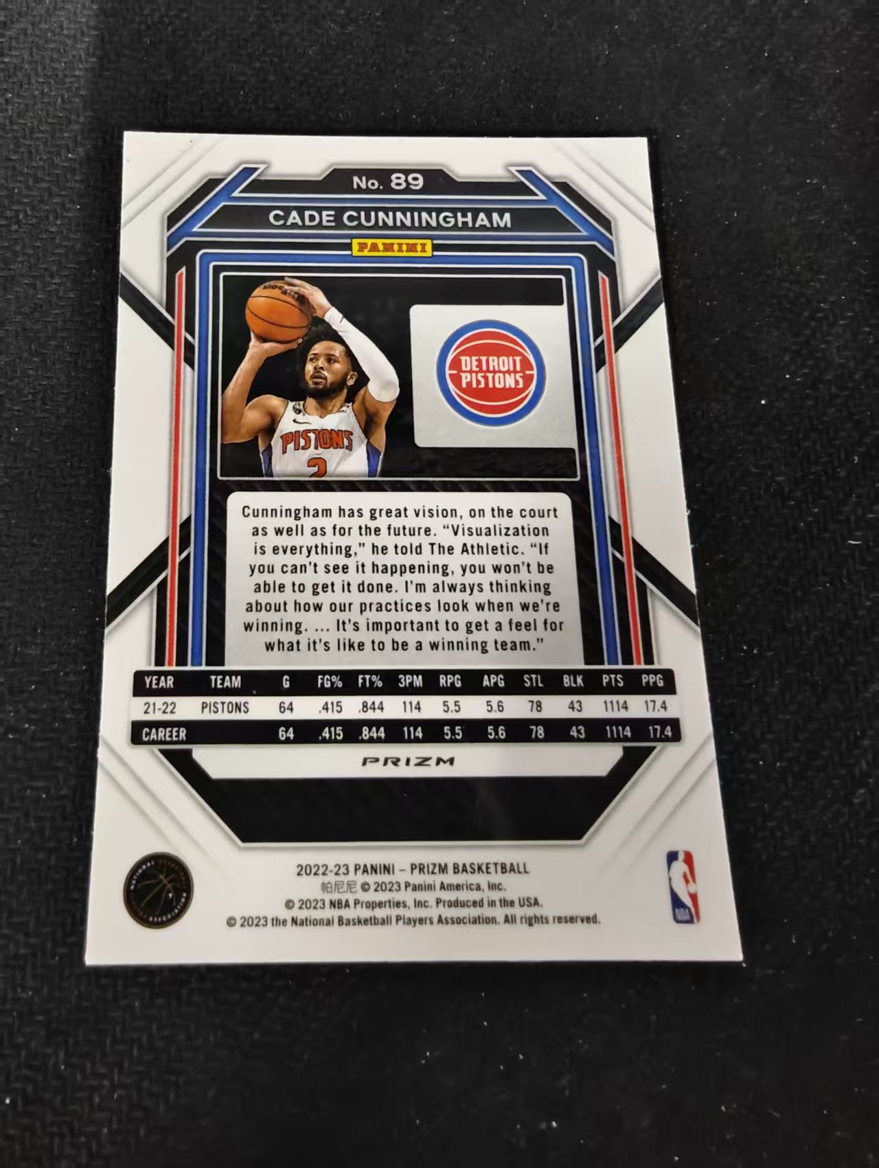 2022-23 Panini Prizm cade cunningham 活塞 凯德 坎宁安 康宁汉姆 PZ 脉冲折 PZ 划痕 边角瑕疵 #89