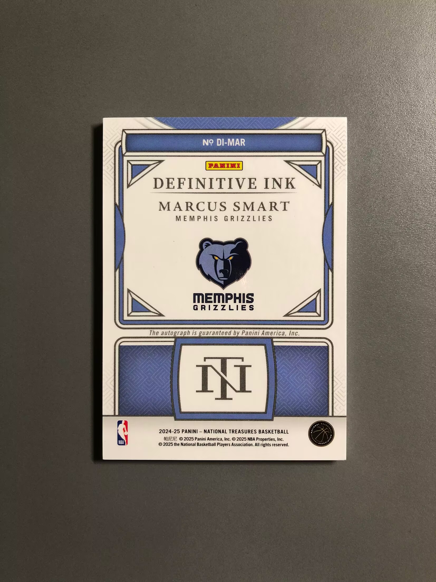 2024-25 Panini National Treasures Marcus Smart 马库斯·斯玛特 灰熊 签字 卡签 Definitive 铜版 25编 实卡好看 卡品如图 可累计QL036