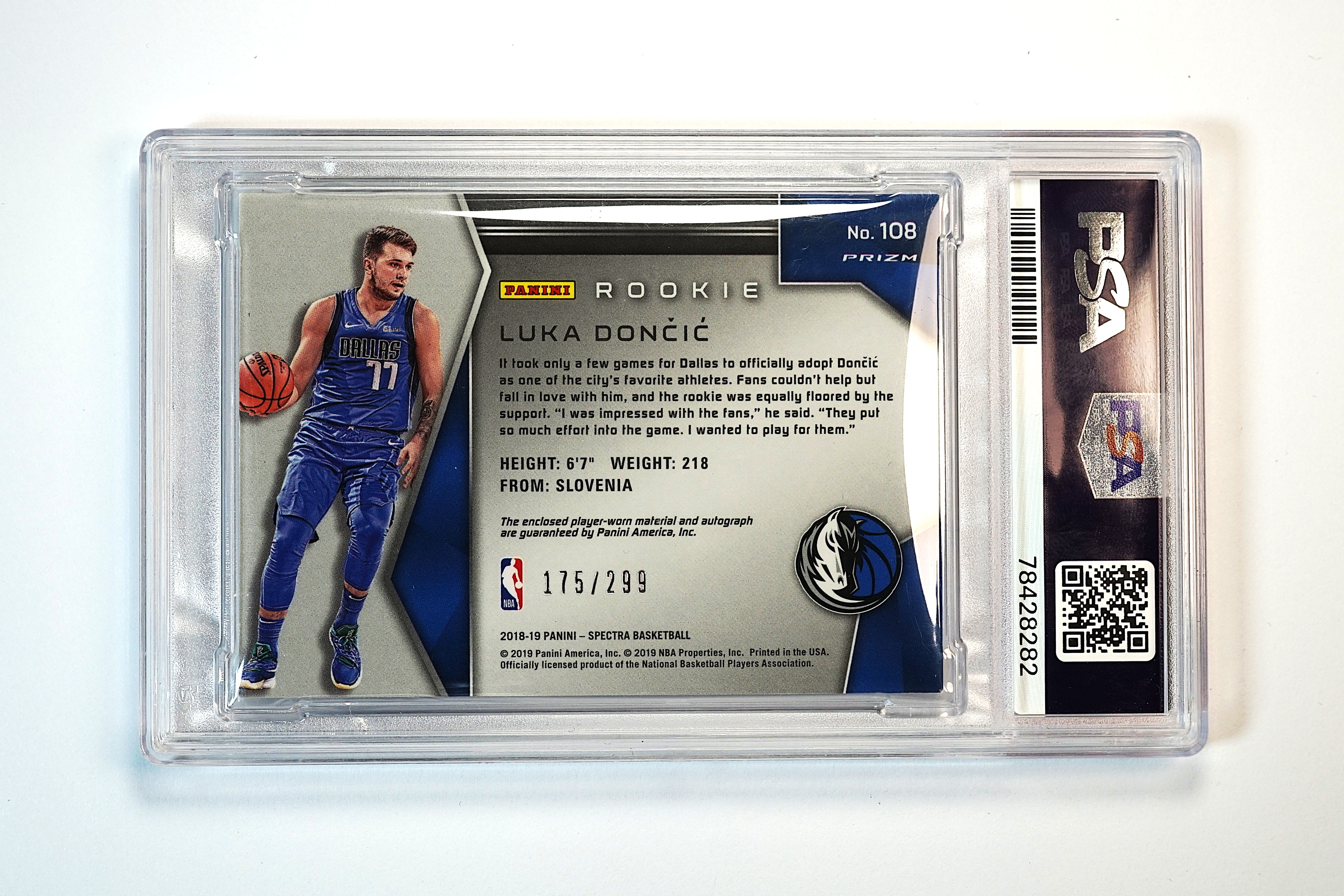 2018-19 Panini Spectra Luka Doncic RC 光谱 卢卡 东契奇 175/299编 新秀 RJA 签字 卡签 亲穿球衣实物料 独行侠 PSA10分 湖人 专收必备【BY】