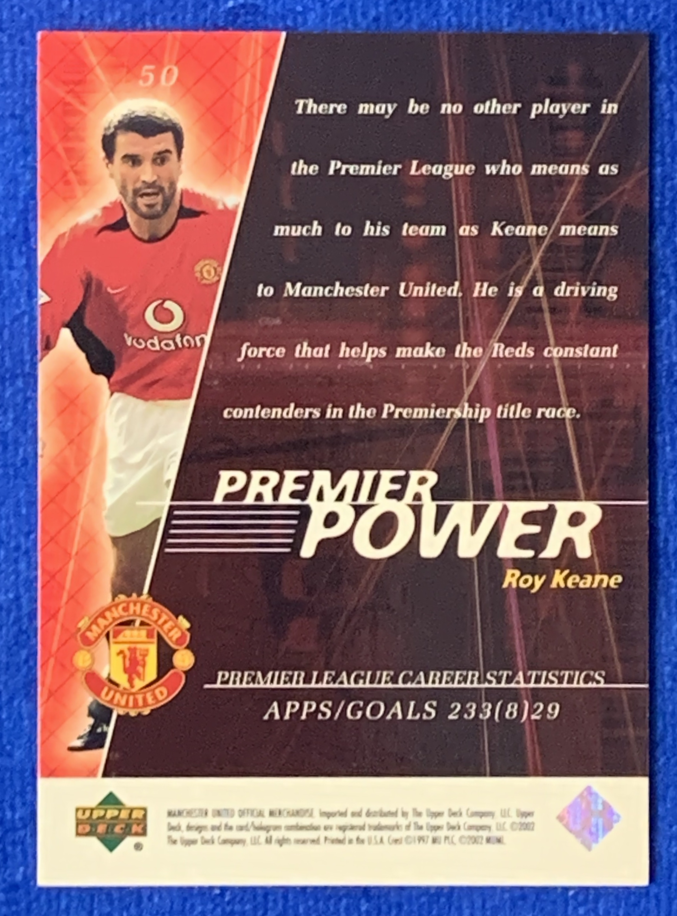 2002 Upper Deck Manchester United Keane 亚德 英超力量特卡 曼联铁血队长 基恩 三冠王 爱尔兰Ireland 经典老卡 近乎绝版 不保卡品ebay有价