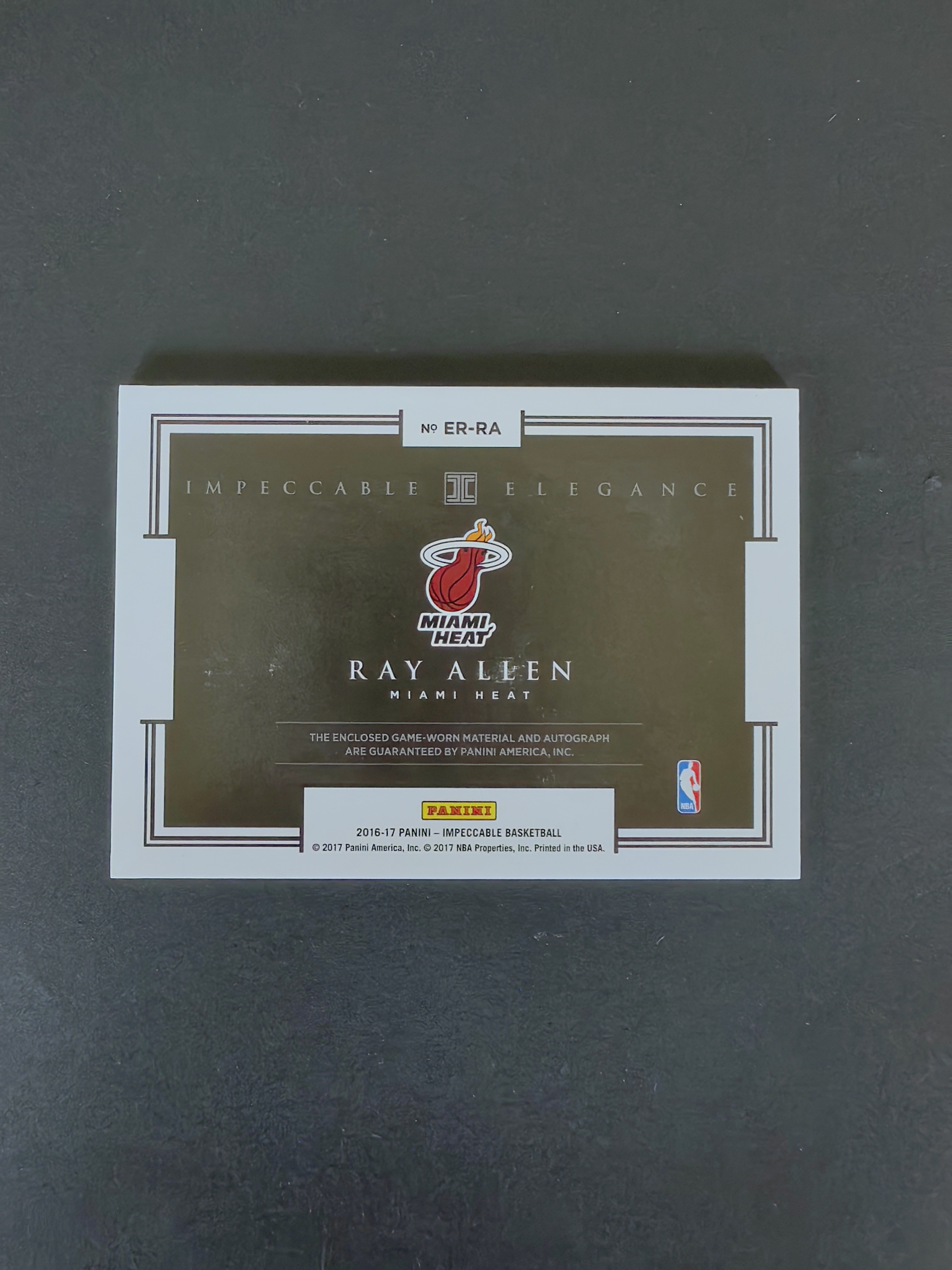 2016-17 Panini Impeccable Ray Allen #ER-RA 小真金 雷阿伦 物料 签字 46/99编 卡品如图