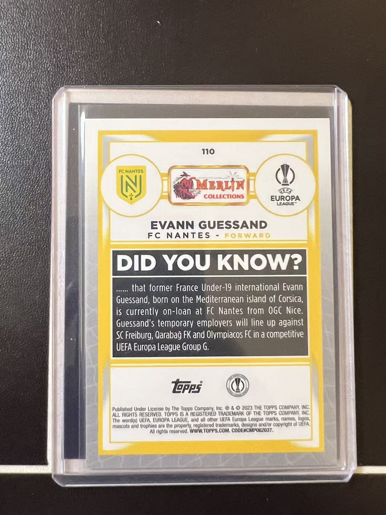 2022-23 Topps Merlin Chrome 梅林 evann guessand 梅林 南特 尼斯 盖桑 新秀 RC 75编 卡品如图 马二三