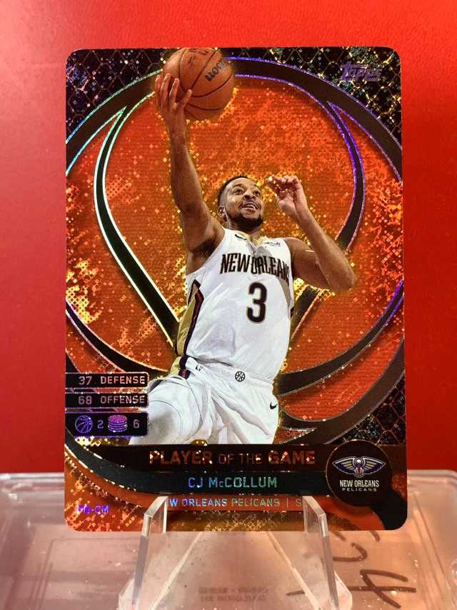 （老末代拍)D03 2025 Topps Match Attax 游戏版 CJ McCollum 麦科勒姆 鹈鹕  银折 Player of the game 特卡 顺丰寄付