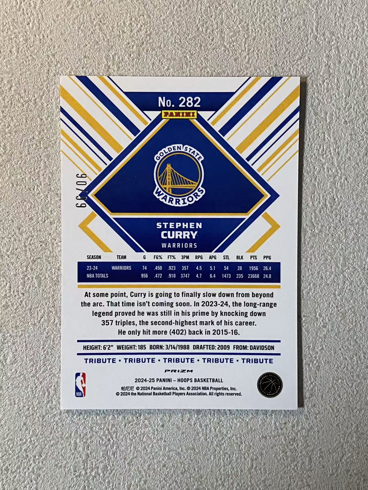2024-25 Panini NBA Hoops Stephen Curry 勇士 斯蒂芬 库里 /99编 大比例 银脉冲折 折射 专收必备