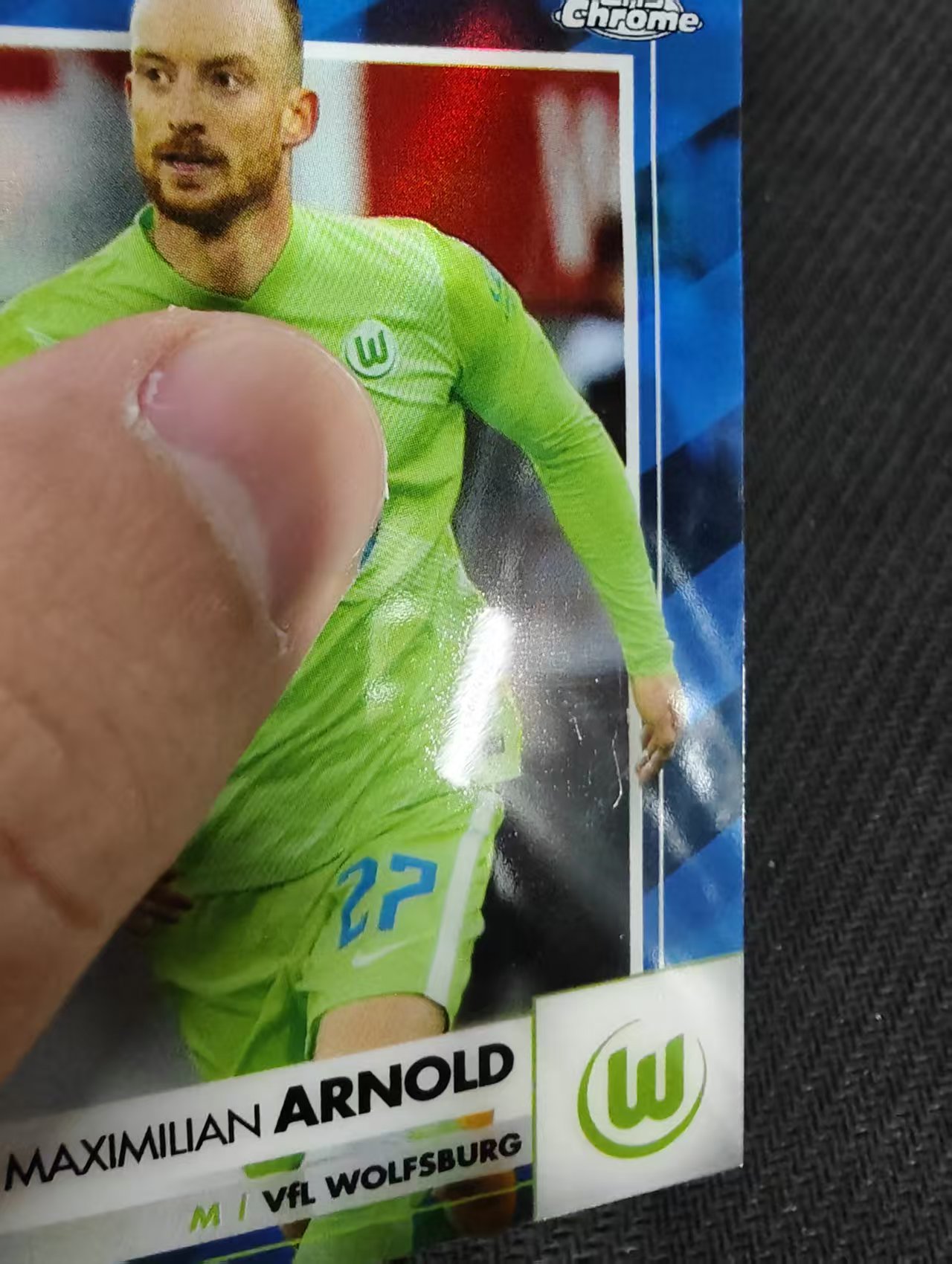 【可合并,不累计】2021 Topps Chrome Maximilian Arnold 马克西米利安·阿诺德 沃尔夫斯堡 德甲 蓝折 150编 划痕 边角瑕疵