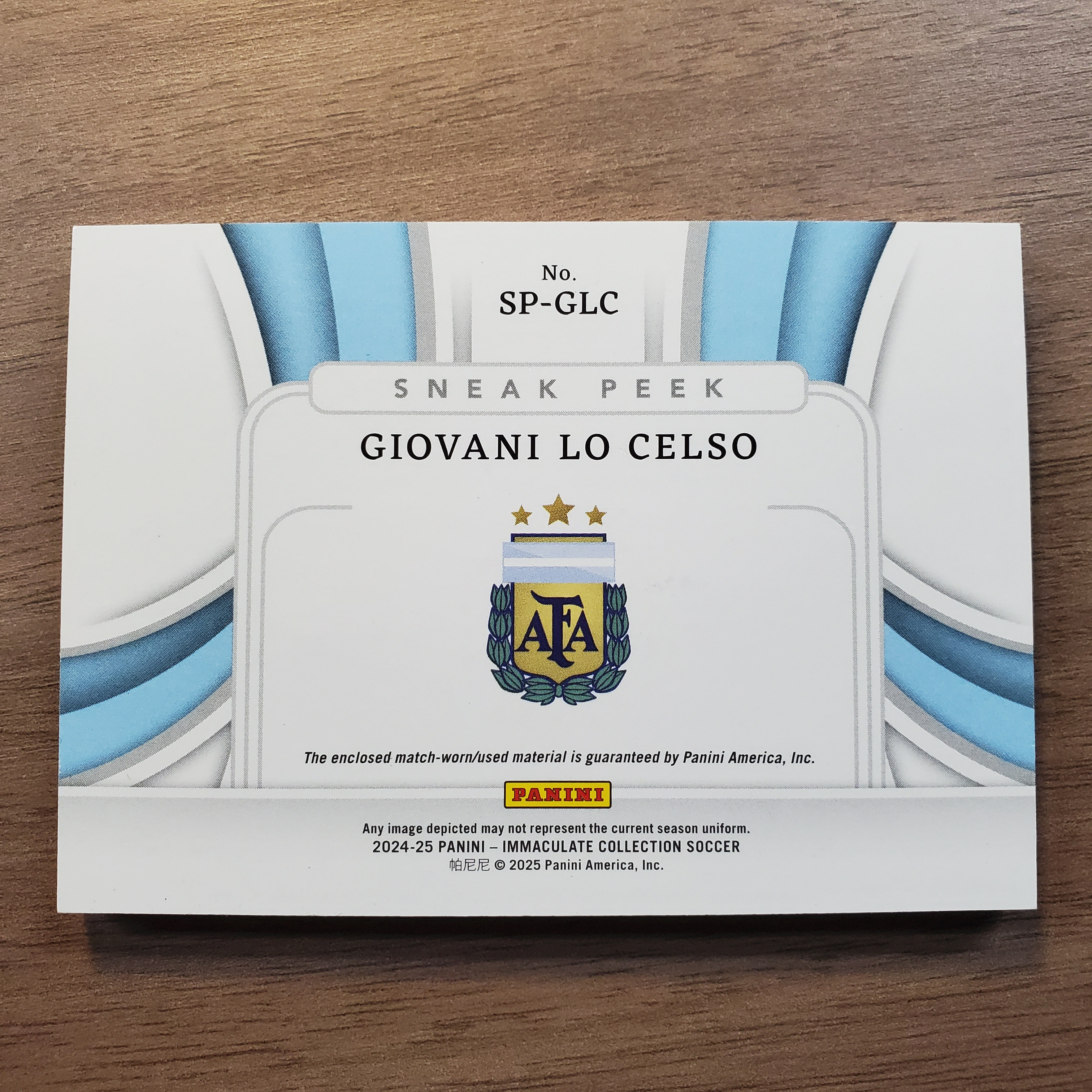 2024-25 Panini Immaculate Giovani Lo Celso 洛塞尔索 1/1编 1of1 湖水蓝折 阿根廷巴黎热刺贝蒂斯 大窗球鞋卡 落场球鞋暴力切割 梅西劳塔罗恩佐队友
