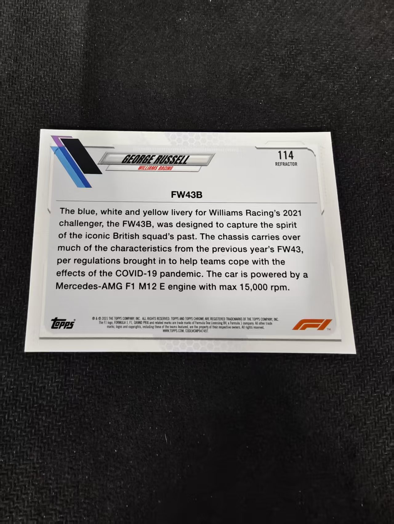 2021 Topps Chrome George Russell F1 威廉姆斯车队 乔治 拉塞尔 银折 划痕 边角瑕疵 #114