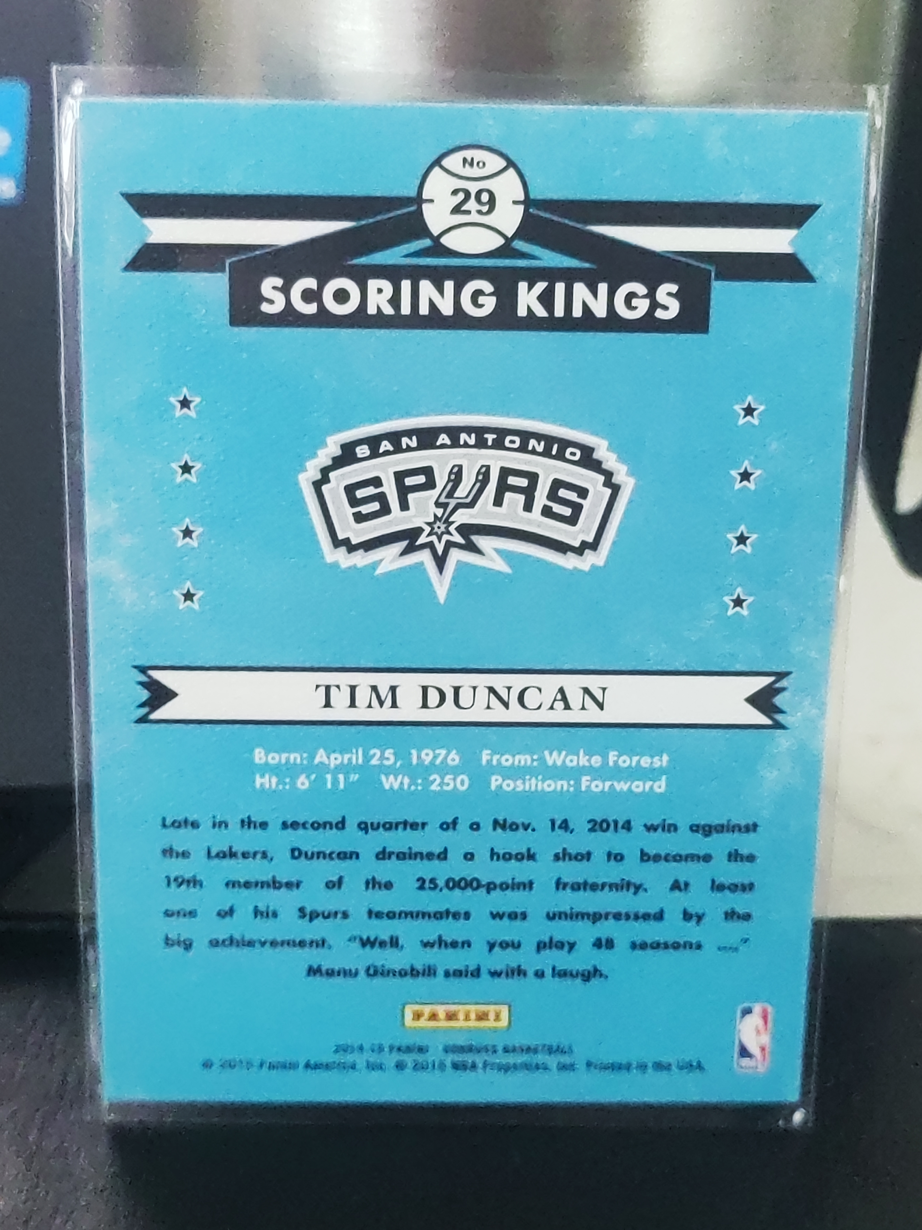 2014-15 Panini Donruss Tim Duncan 杜蕾斯 蒂姆 邓肯 马刺 得分王 SCORING KINGS 特卡 篮 白边白角 不保卡品 卡品如图