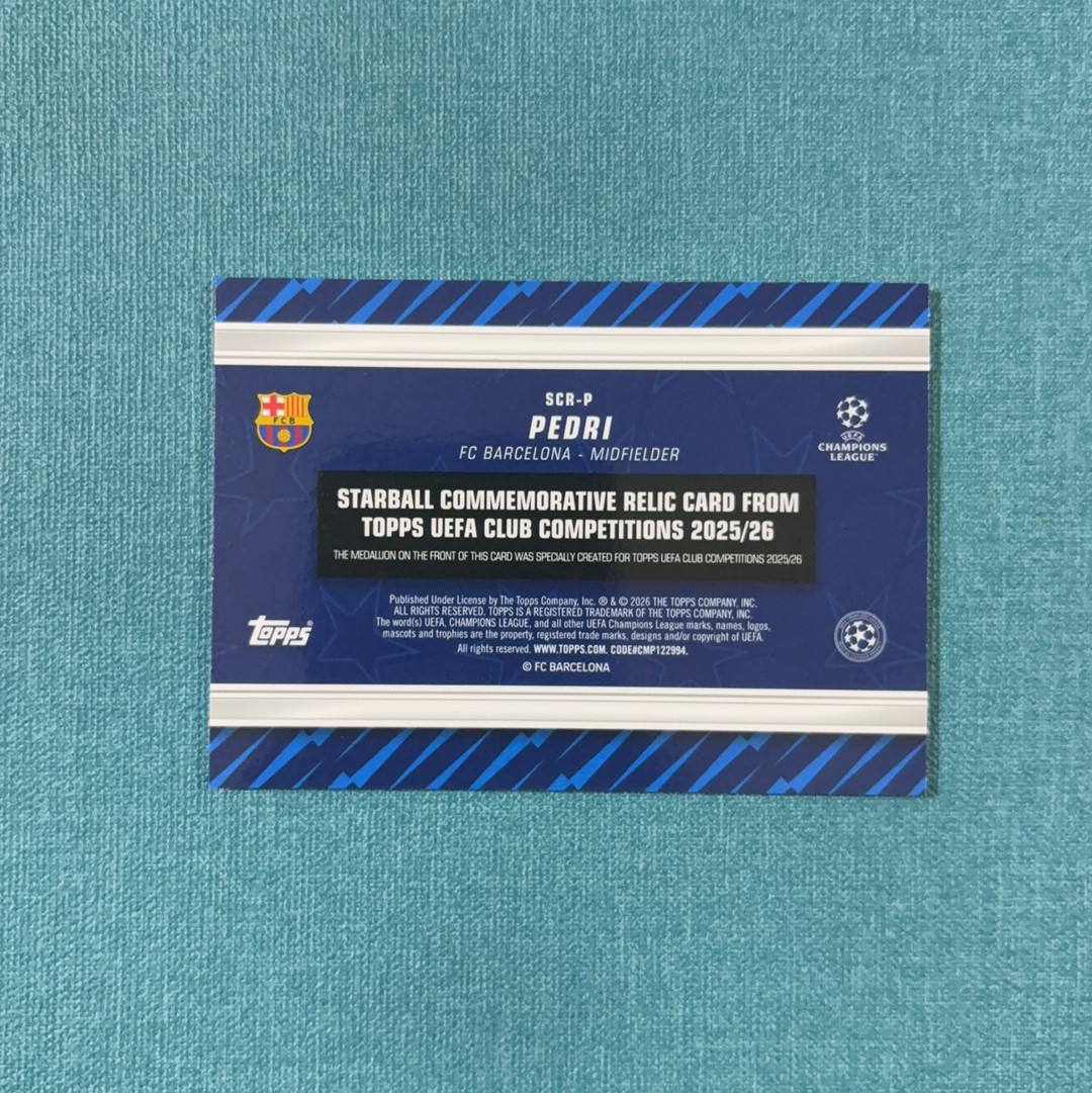 2025-26 Topps UCC 欧战 Pedri 佩德里 物料 实物 铁块 铁板 折射 巴塞罗那 巴萨 卡品如图 XQY