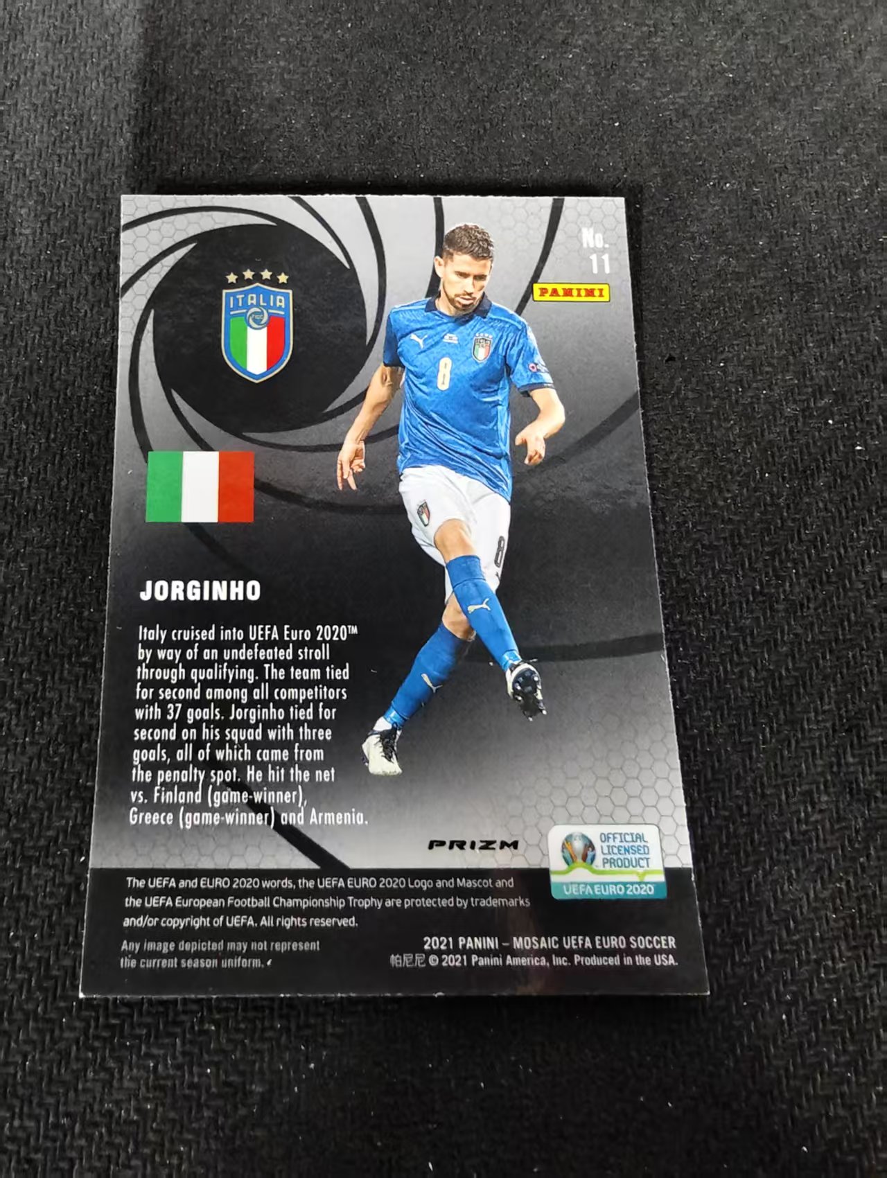 【可合并,不累计】 2021 Panini Mosaic Jorginho 马赛克 欧洲杯 意大利 若日尼奥 特卡 欧洲杯 泡泡折 划痕 边角瑕疵 #11