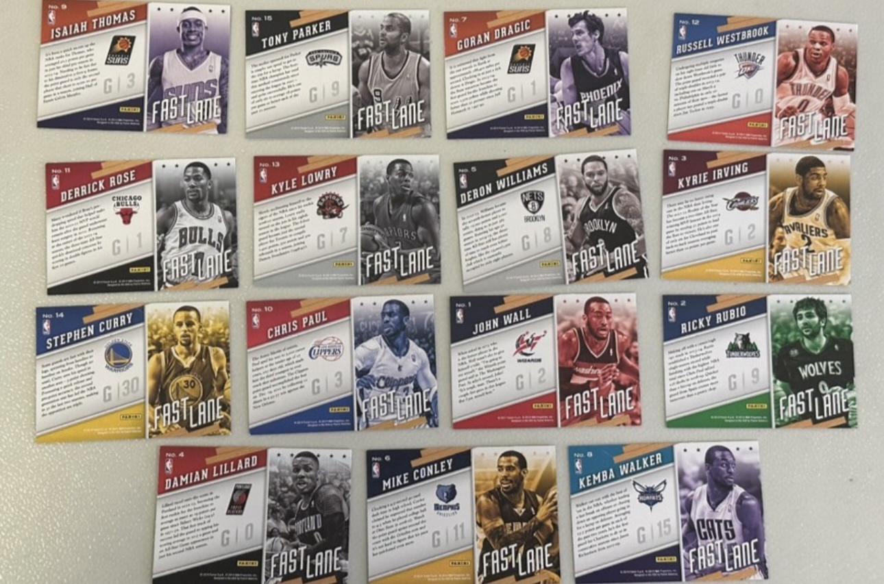 2014-15 Panini S.p.A Stephen Curry Derrick Rose .Irving 史蒂芬库里 德里克罗斯 凯里欧文威少等fast lane快车道横版特卡 全套15张lot