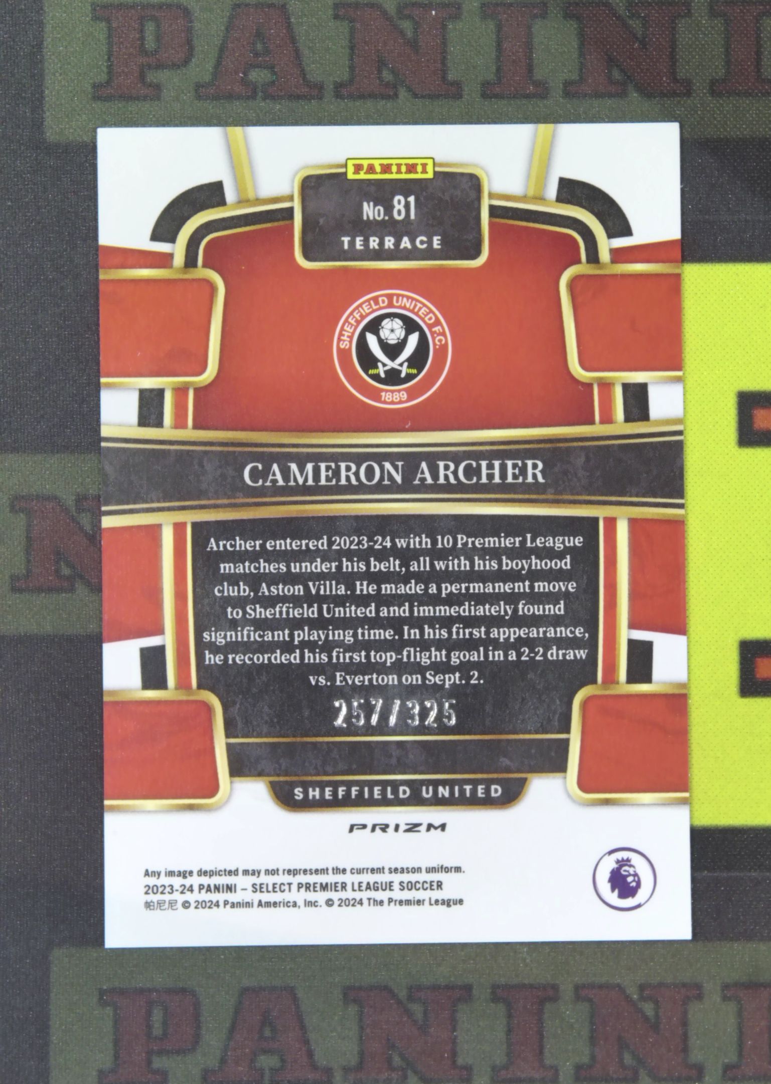 2023-24 Panini Select Cameron Archer Nirvana Project 卡梅隆 阿彻 谢菲尔德联 257/325 粉Mojo折 一级 英超 卡品如图 SXY1