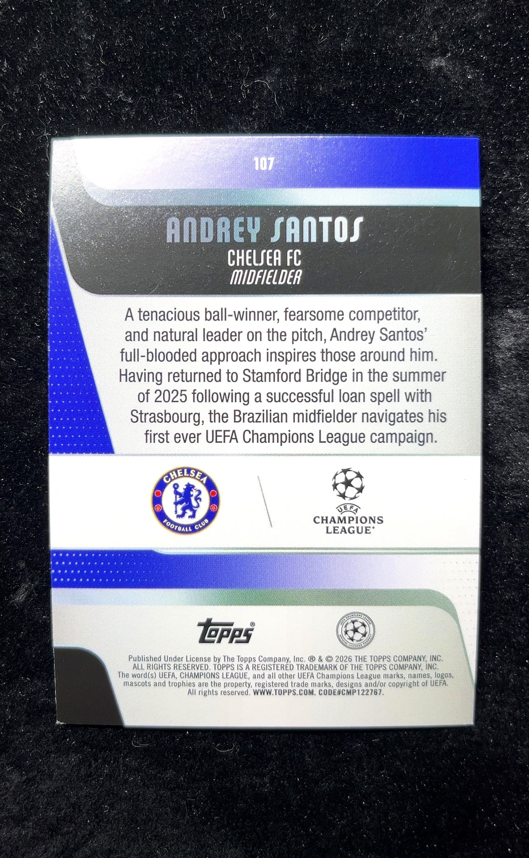 【小白1%代卖】2026 Topps Andrey Santos 安德烈·桑托斯 银圈圈折 折射 卡品如图 高价值 #107 Chelsea FC 切尔西足球俱乐部 0626