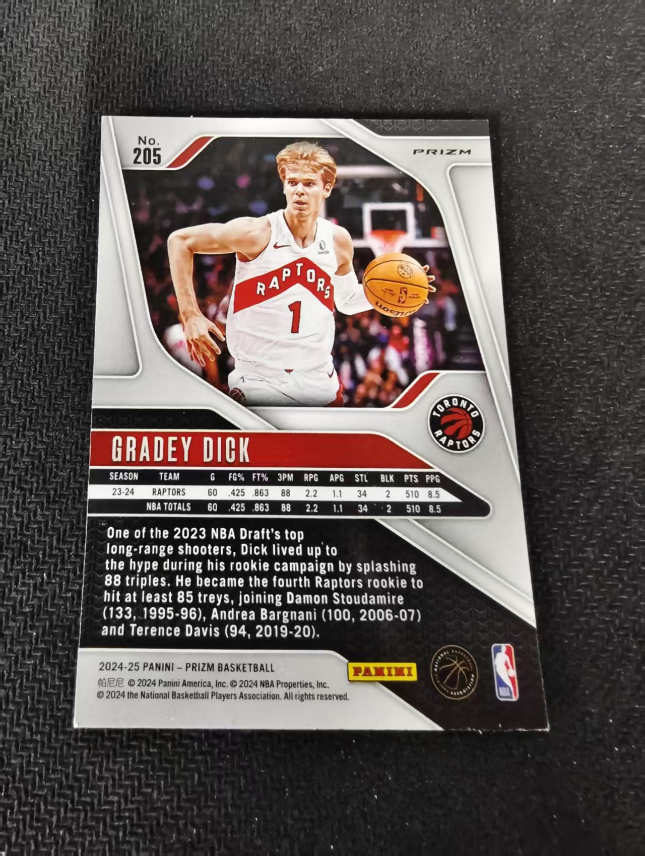 2024-25 Panini Prizm Gradey Dick 格雷迪 迪克 猛龙 绿碎冰 PZ 划痕 边角瑕疵 #205