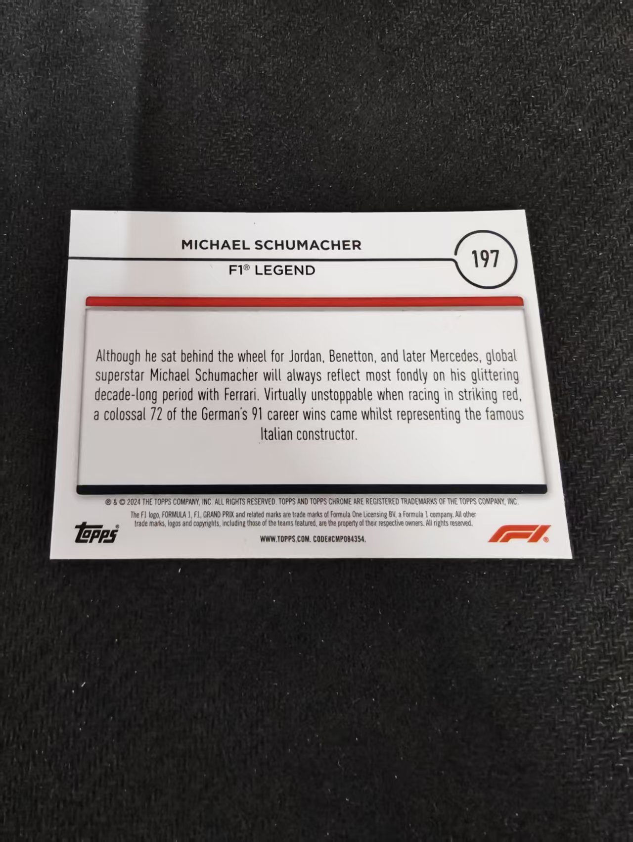 2024 Topps Chrome F1 Michael Schumacher 法拉利 传奇车王 迈克尔 舒马赫 划痕 边角瑕疵 #197