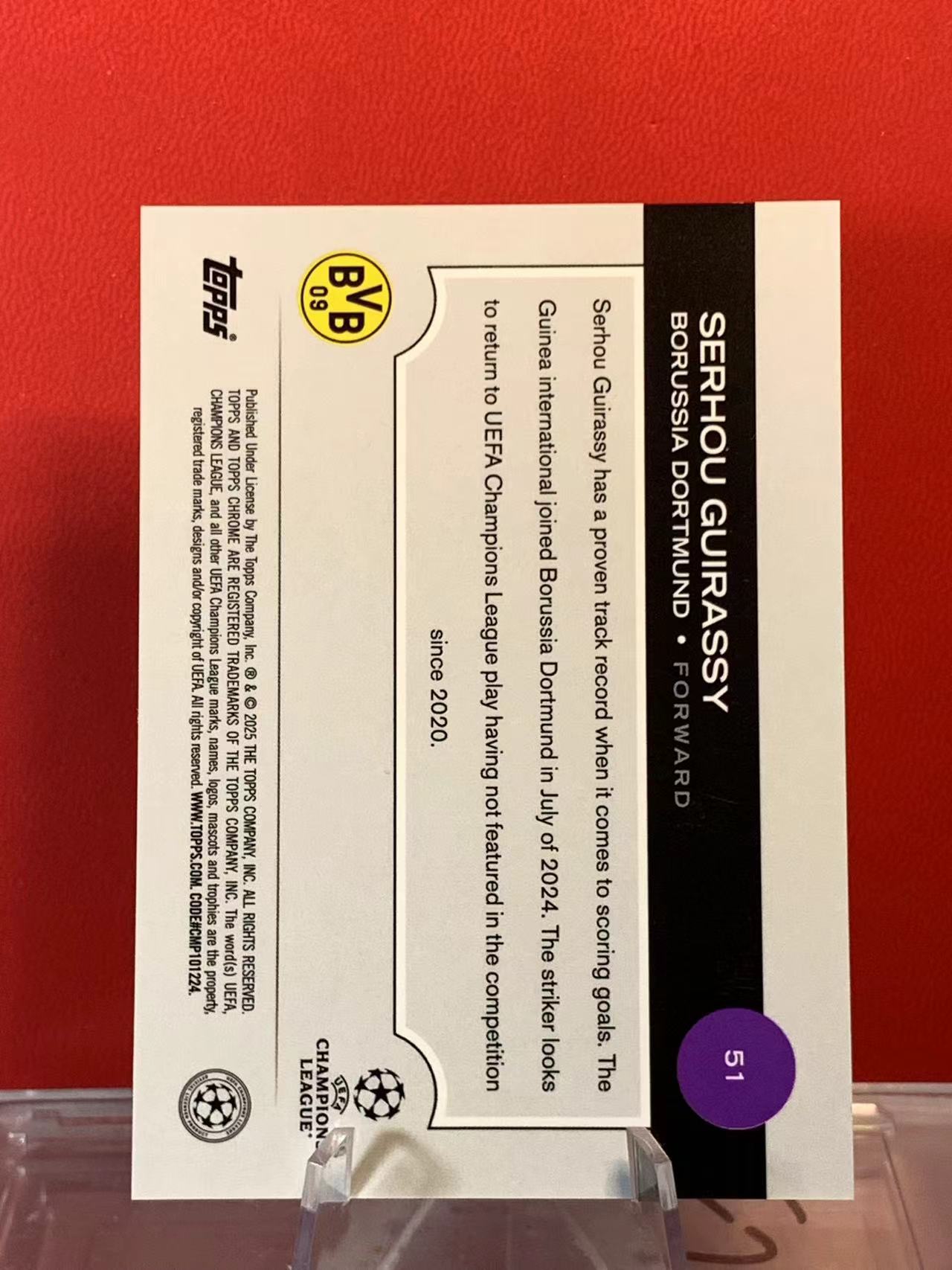 (詹叔代拍)2025 TOPPS Chrome Serhou Guirassy 欧冠 TC 多特蒙德 塞尔霍 吉拉西 topps折 26/52编 卡品如图 顺丰寄付 泰山