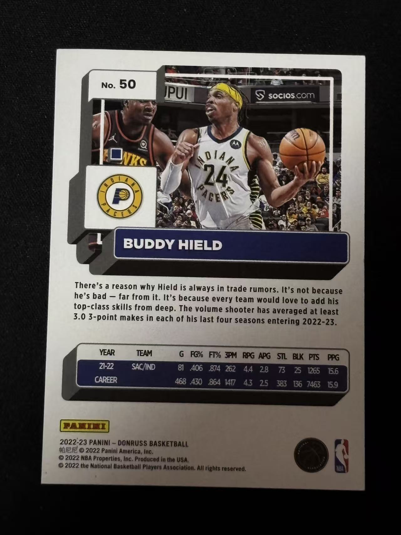 2022-23 Panini Donruss Buddy Hield 【磊子球星卡】杜蕾斯 步行者 Hield 巴迪 希尔德 紫折 199编 实卡好看 收藏必备