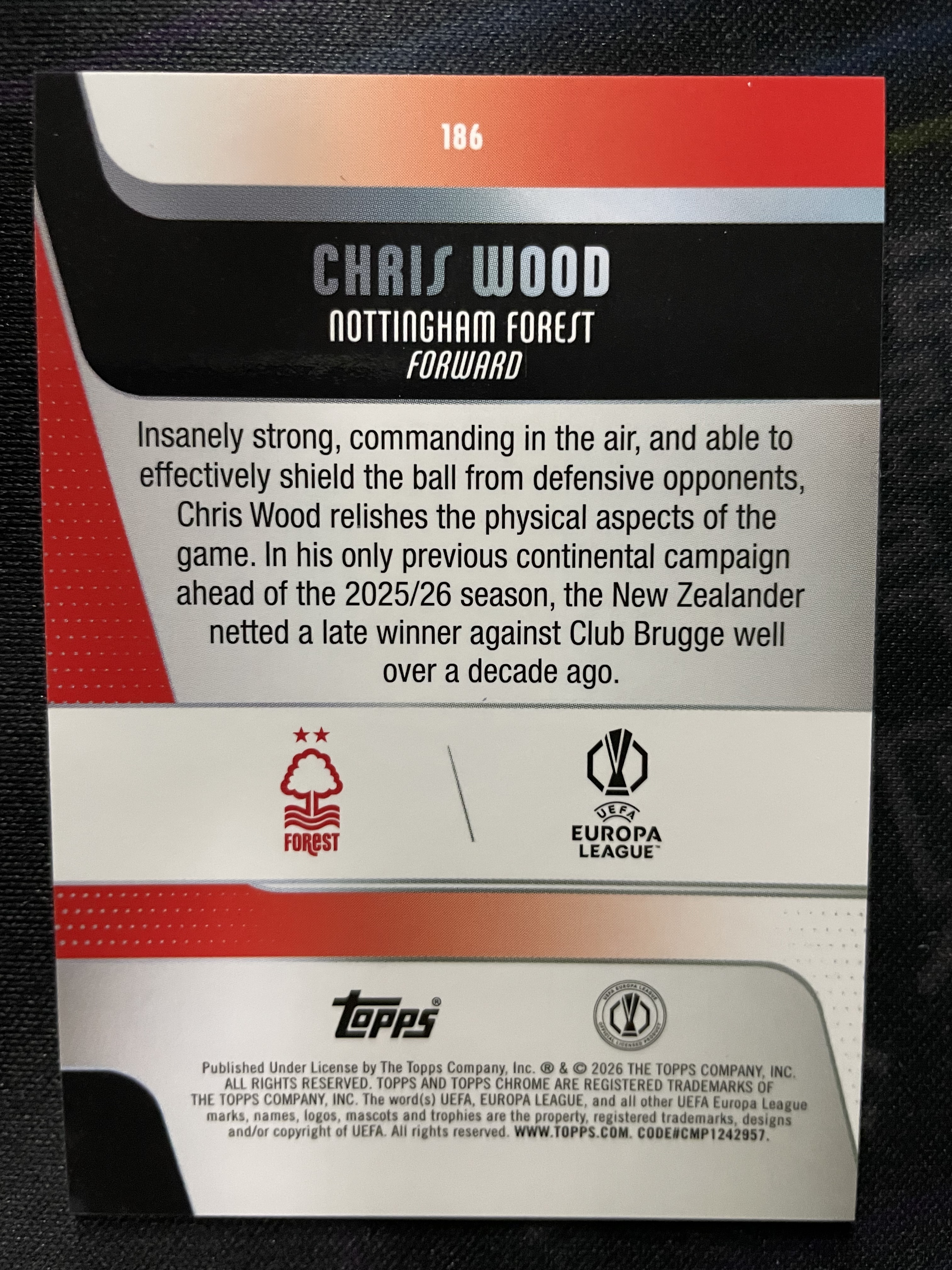 2026 Topps Chrome Chris Wood 【逸潮玩】欧冠TC 诺丁汉森林 克里斯 伍德 红圈圈折 折射 限量/8编 qlm 06