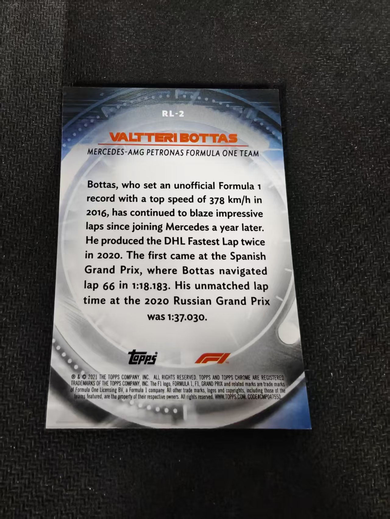 2021 Topps Chrome Valtteri Bottas F1 银折 red liners 特卡 博塔斯 划痕 边角瑕疵 #2