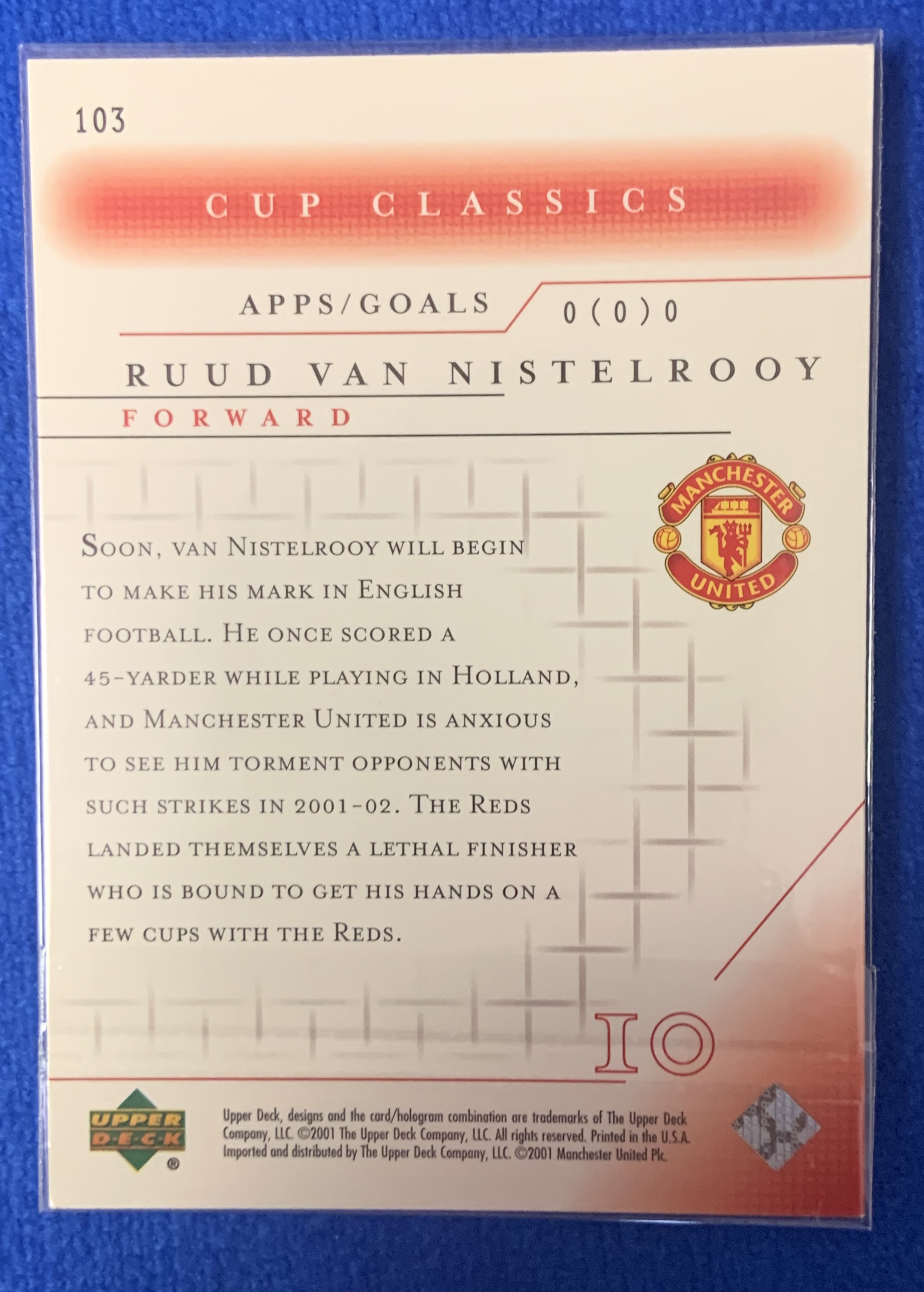 2001 Upper Deck Manchester United Ruud van Nistelrooy 亚德杯赛经典特卡 曼联 范尼斯特鲁伊 英超西甲金靴 荷兰Holland不保卡品ebay有价