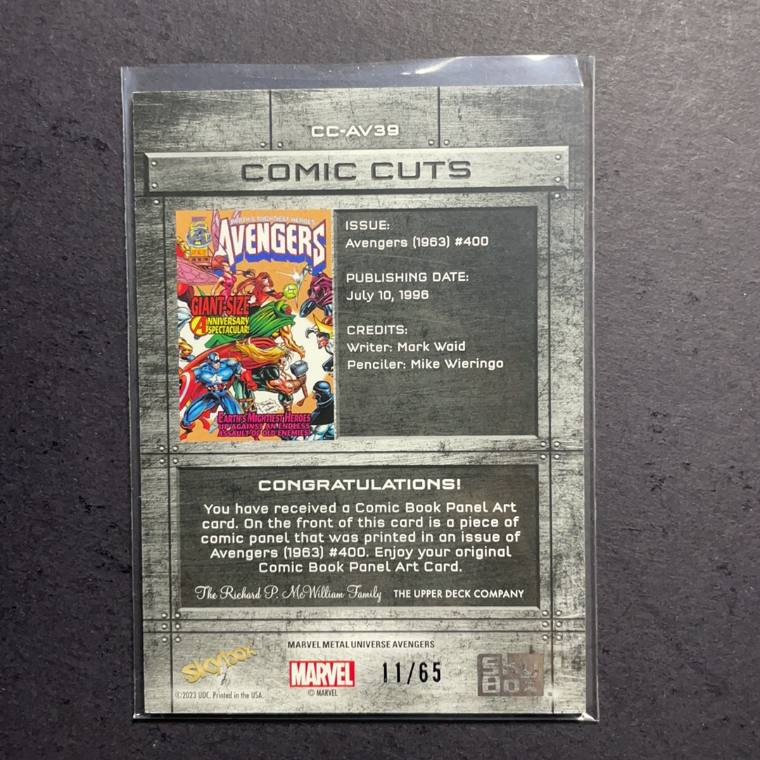 2024 SkyBox Marvel (MCU) 复仇者联盟 复仇者联盟#400 1996年 漫画切割特卡65编 2024 UD漫威漫画Metal Universe复联系列 粉条代拍