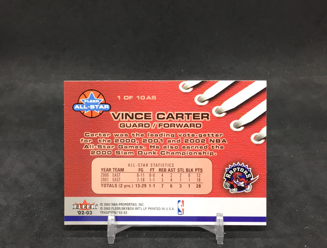 【DC拍卖】11.17 FLEER TRADITION 大比例全明星特卡 经典老特 实卡美如画 四大分卫之一 名人堂巨星 NBA历史最强扣将 半人半神 文斯 卡特