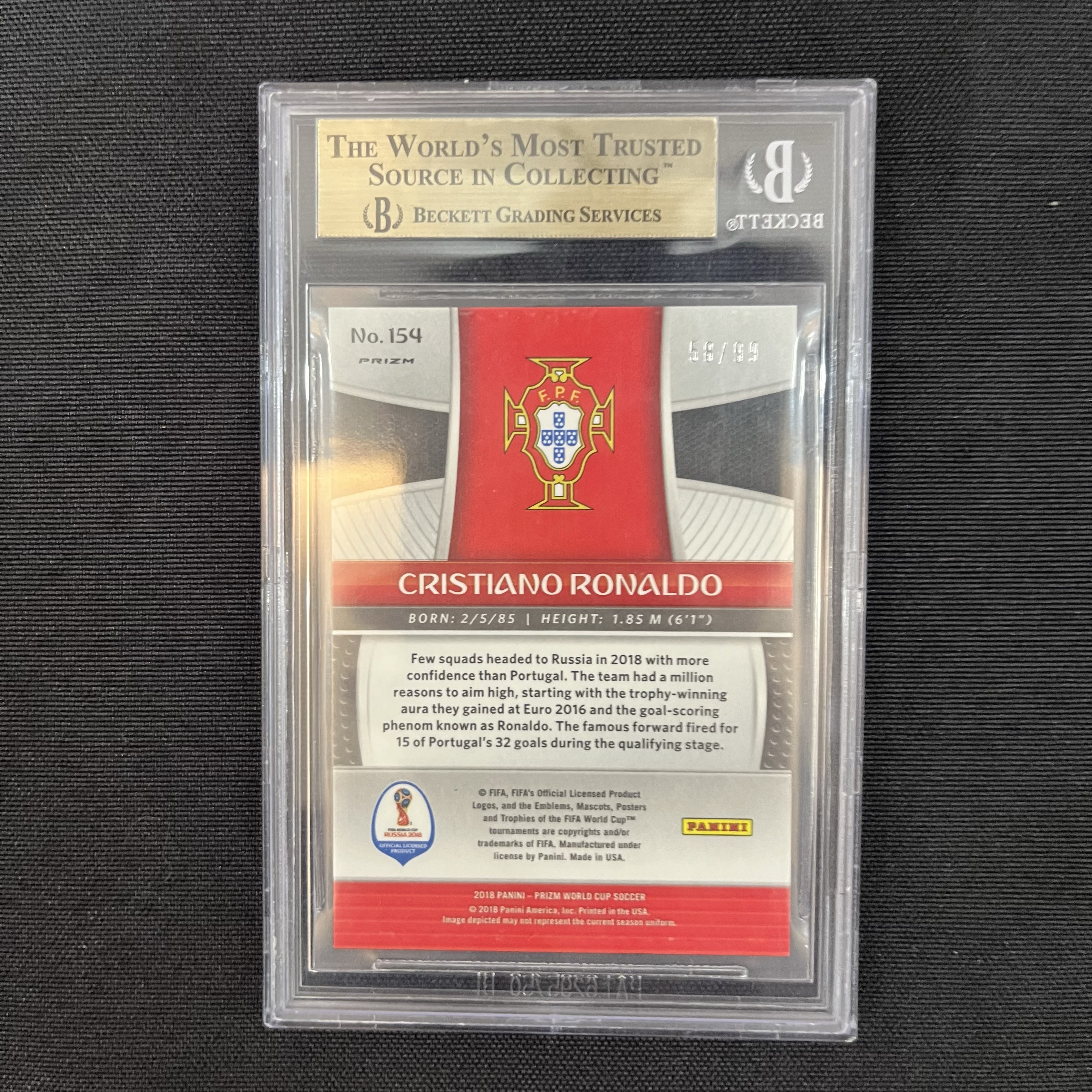 2018 Panini Prizm Cristiano Ronaldo 世界杯Pz c罗 58/99编 紫折。金标BGS9.5。皇家马德里/皇马,曼联,尤文图斯,葡萄牙Goat。卡布达【珞珈拍卖】