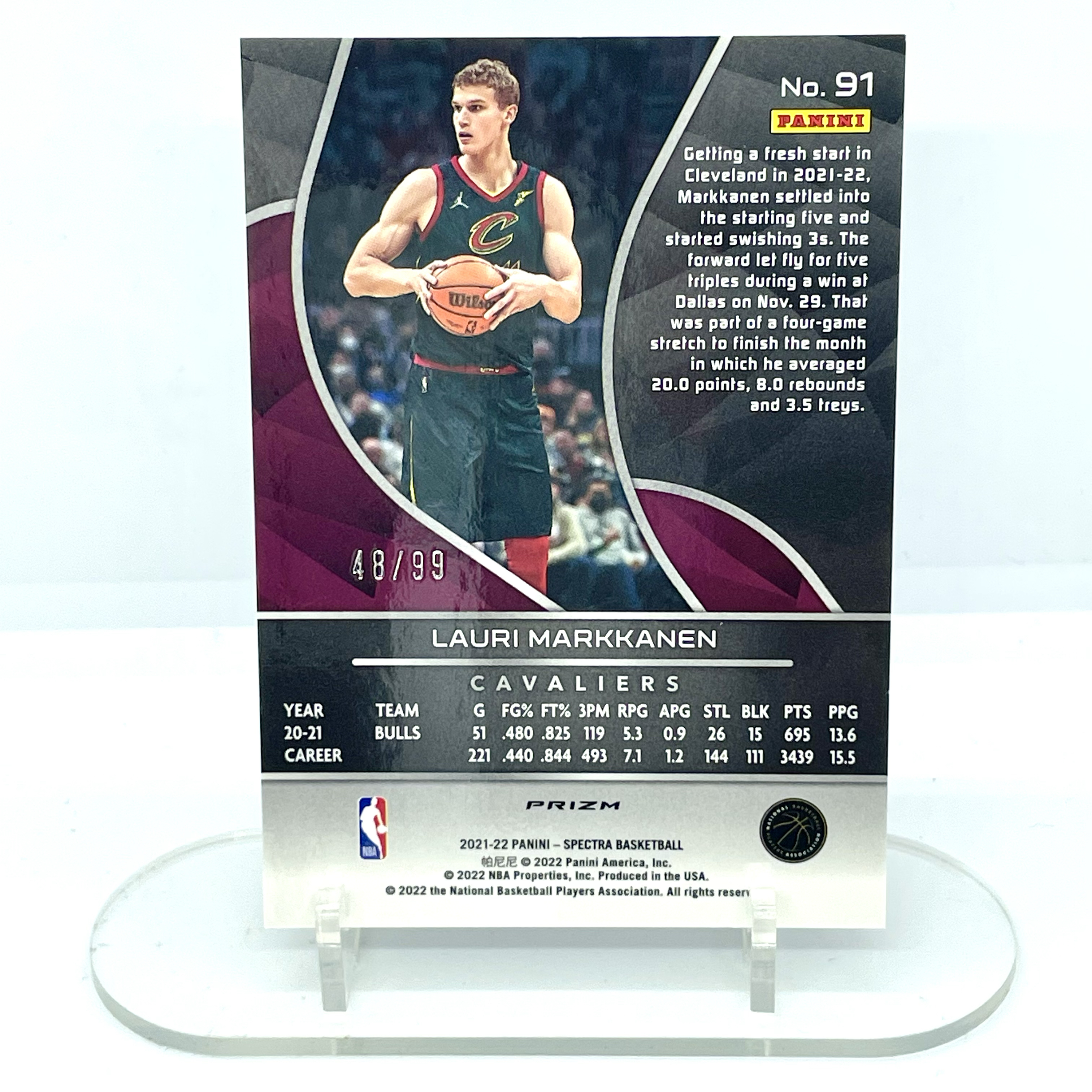 2122 Spectra NBA Cavaliers Lauri Markkanen 48/99编 碎点折 不保卡品 马尔卡宁 骑士 光谱【芥末-阿玮/庸】