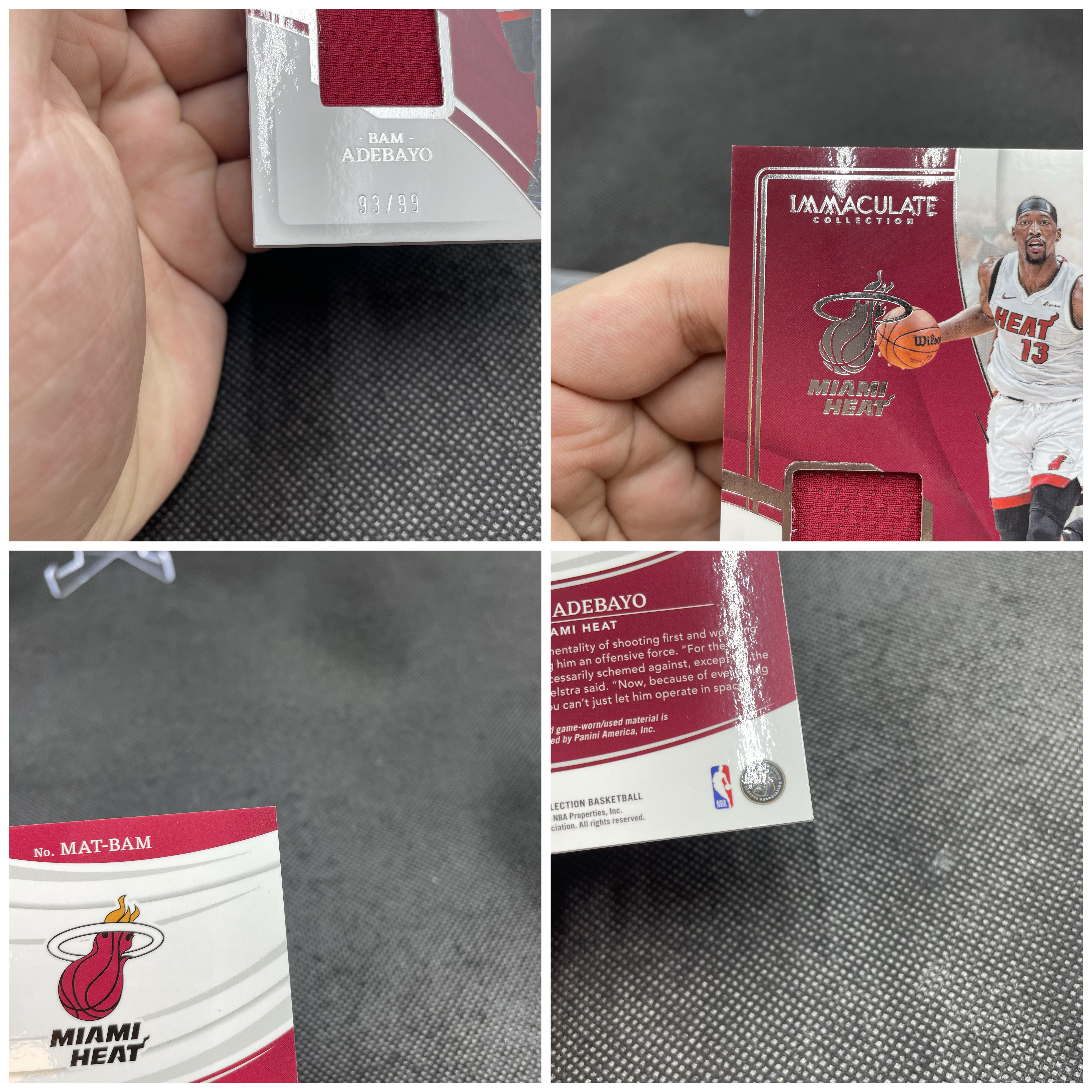 2023-24 Panini Immaculate Bam Adebayo 【无界代卖】热火 巴姆 阿德巴约 93/99编 球衣 物料 小窗红色切割 内线支柱 全明星中锋 品如图 不累计 Yo