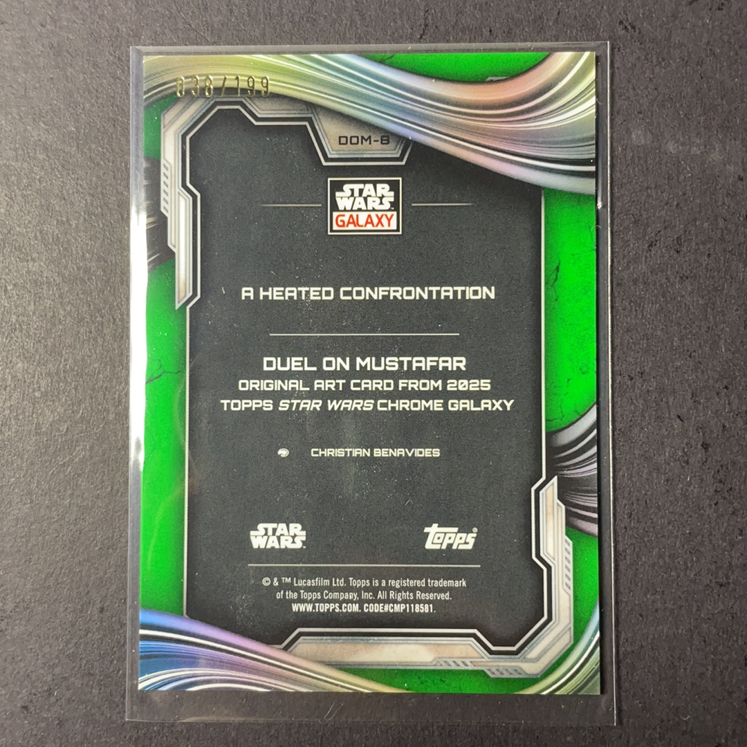 2025 Topps Star Wars 星球大战 安纳金vs欧比旺 穆斯塔法星球决斗和风特卡绿shimmer折射199编 序号DOM-8 2025 Topps Chrome星战银河Galaxy系列