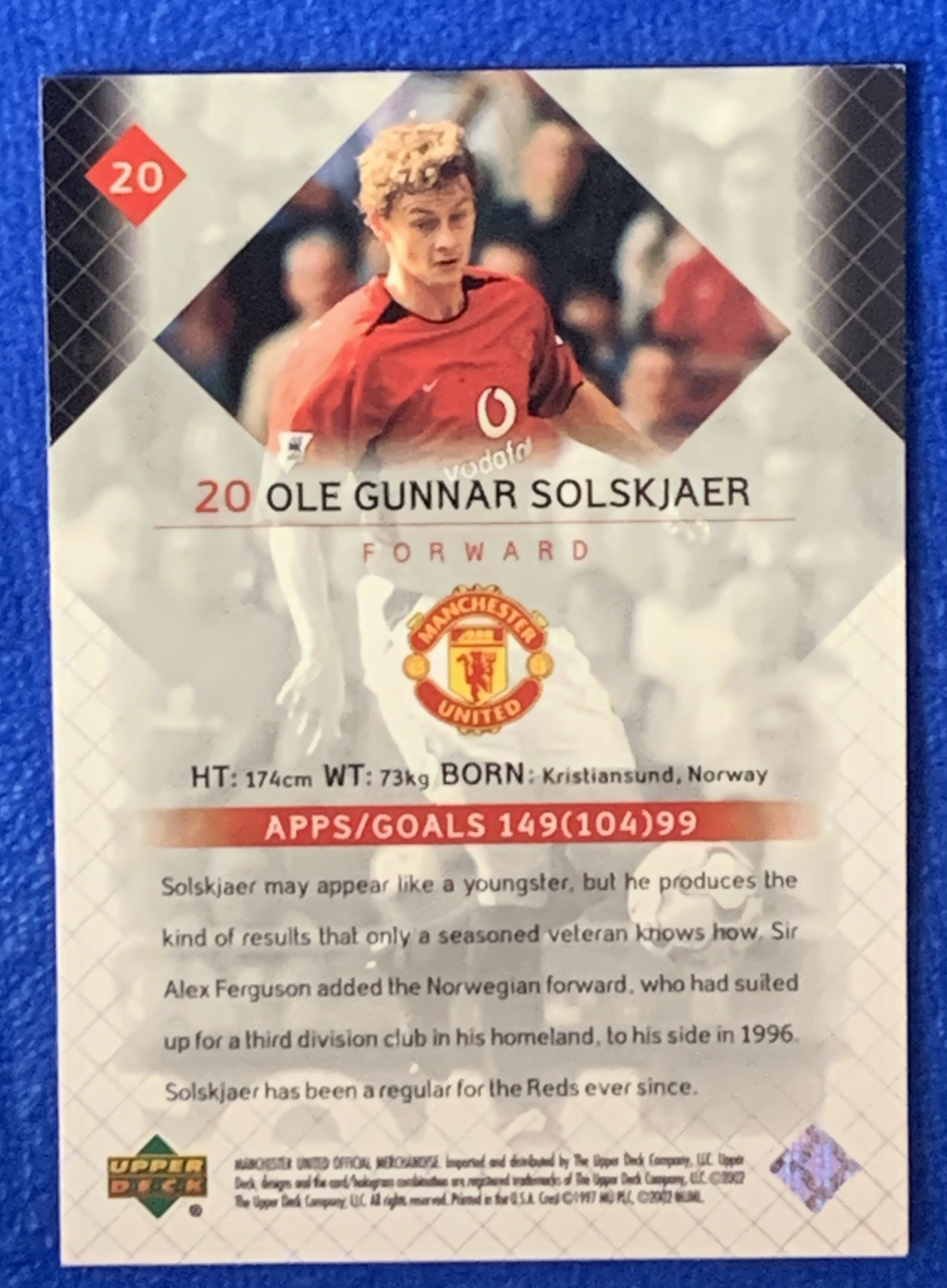 2002 Upper Deck Manchester United Ole Gunnar Solskjaer 亚德 曼联 索尔斯克亚 三冠王 决赛绝杀 挪威Norway 经典老卡 不保卡品ebay有价