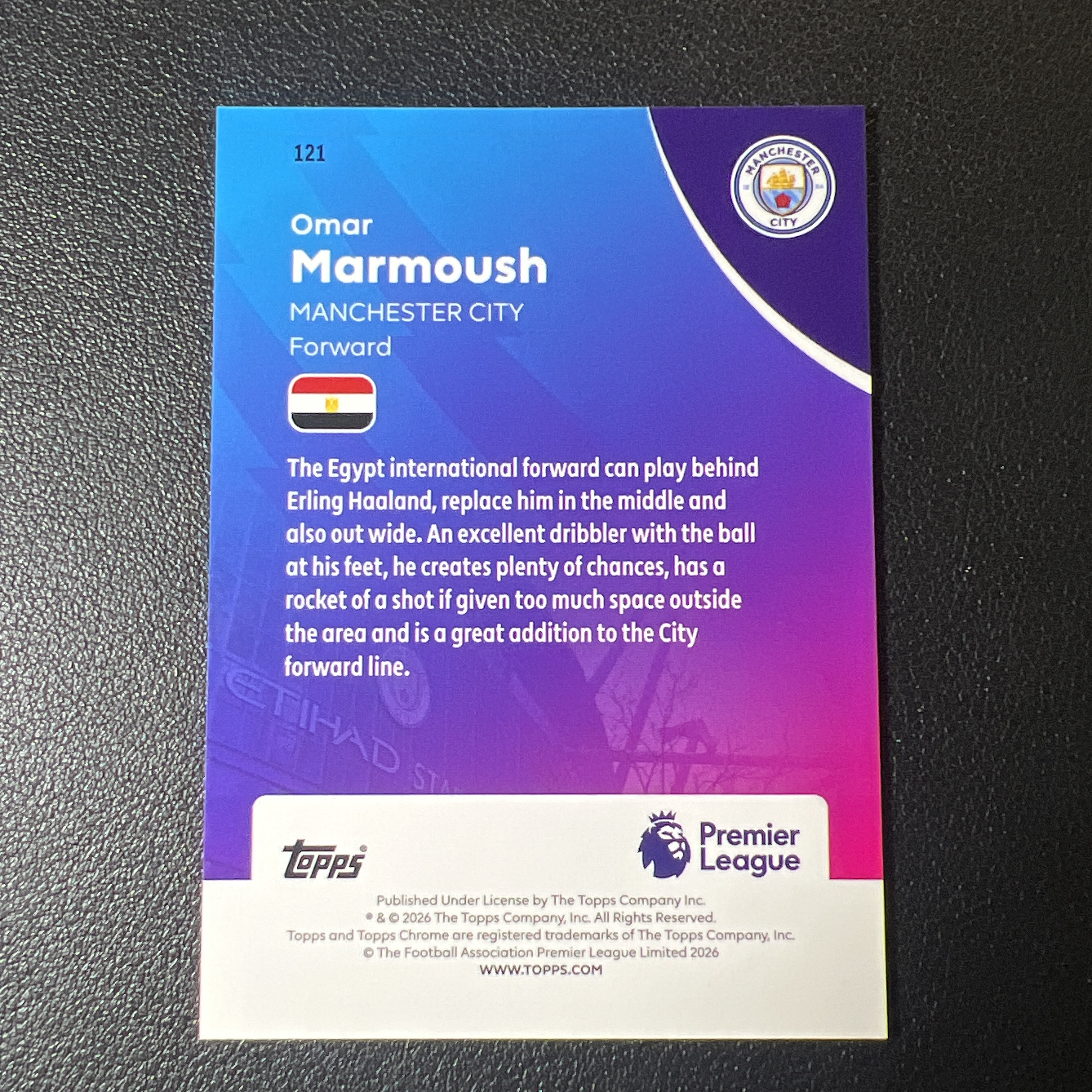 【鲨鱼代卖】2026 Topps Chrome Omar Marmoush 英超 TC 马尔穆什 /150编 蓝波纹折 蓝折 折射 Color Match 蓝配蓝 曼城 轻印SY3247