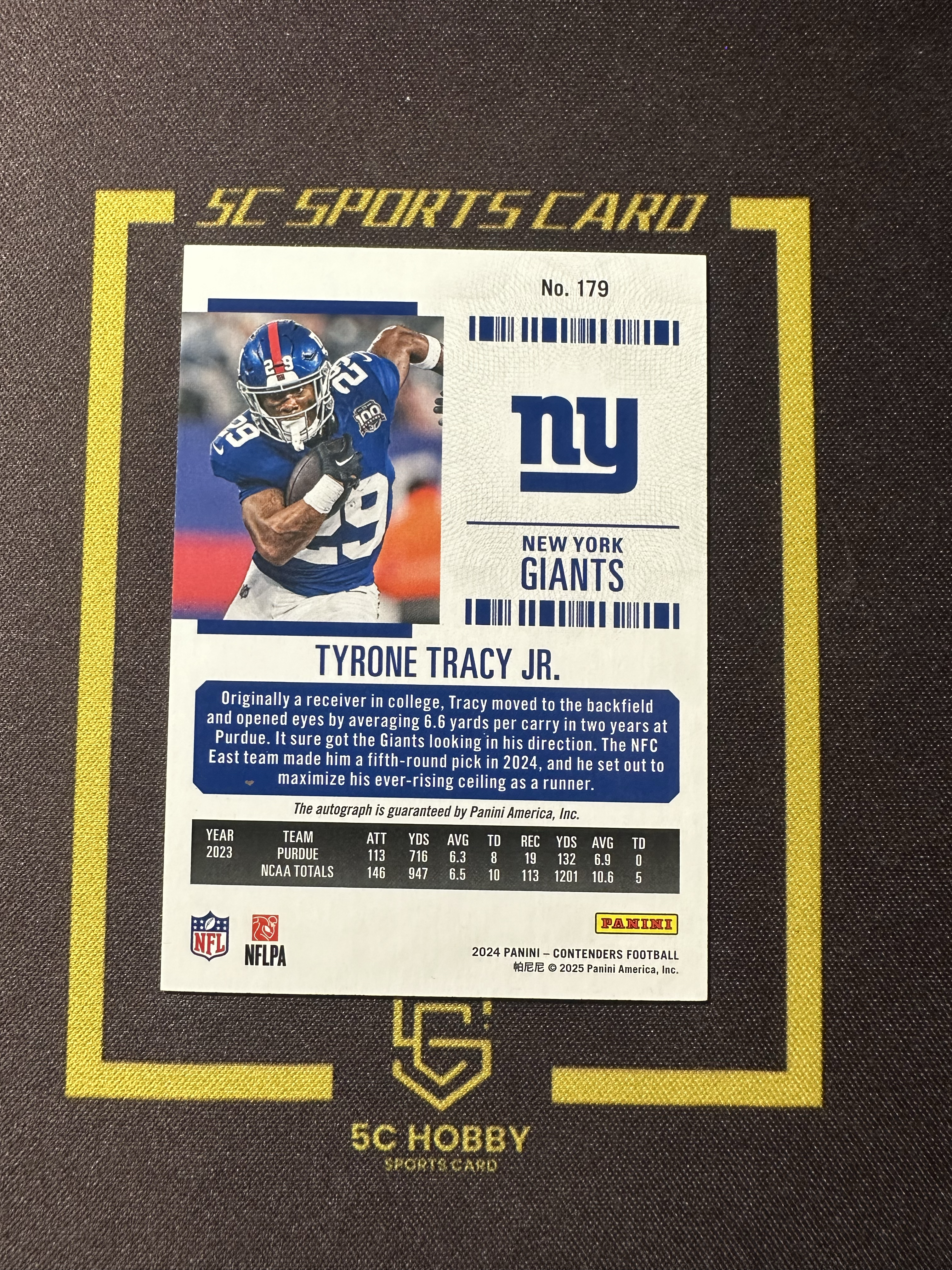 【主演出卡】2024 panini 橄榄球 contenders 球票系列 巨人队 新秀 Tyrone Tracy JR 球票 签字 卡品如图