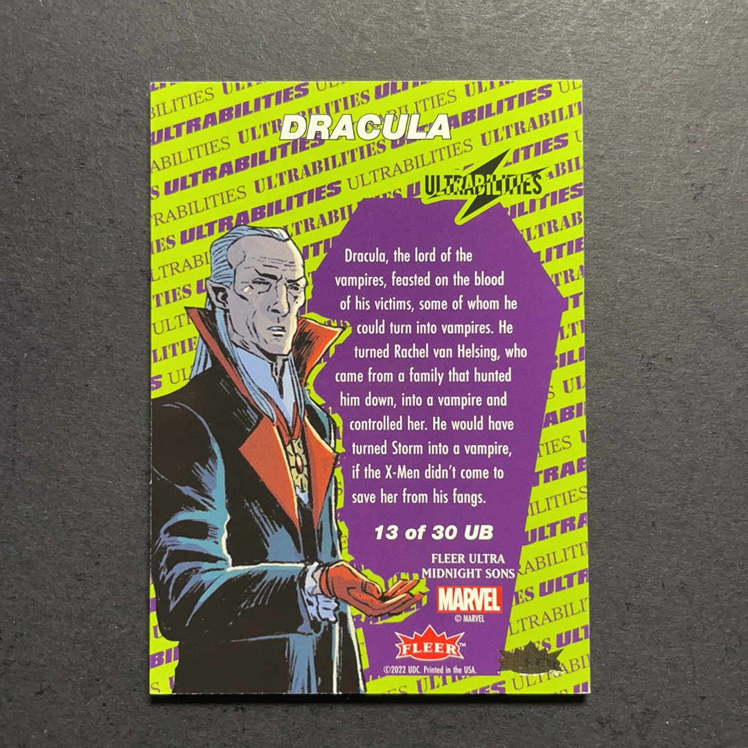 2024 Fleer Marvel (MCU) 午夜之子 德古拉 比例1:18 UB超能力星星折射特卡 序号13of30 2023 UD漫威漫画Fleer Ultra午夜之子 粉条代拍