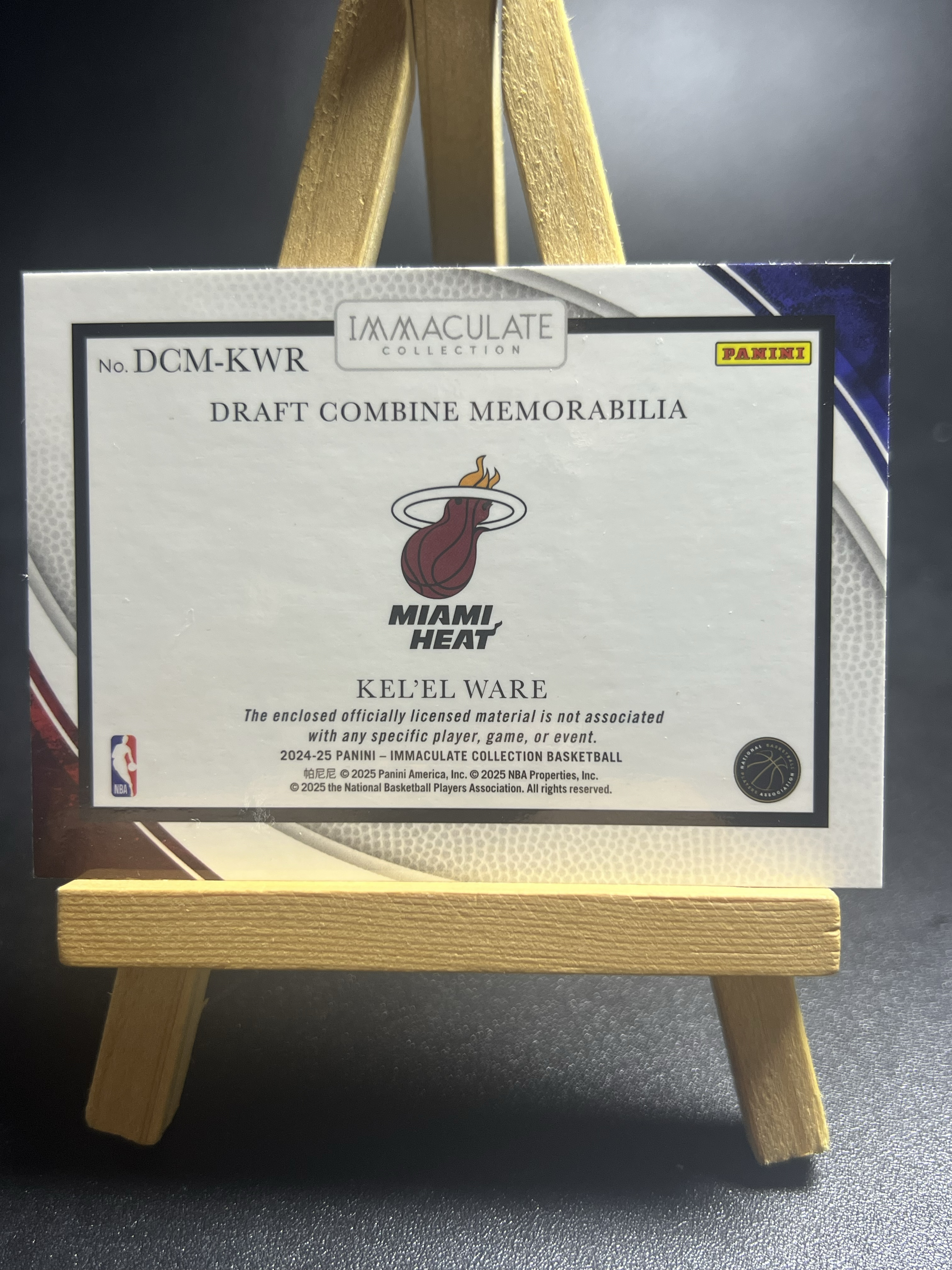 2024-25 Panini Immaculate Kel'el Ware RC 爱咪咪 热火 新秀 凯莱尔 韦尔 91/99编 Draft Combine 联合试训 球衣物料 马总 叉叉拍卖
