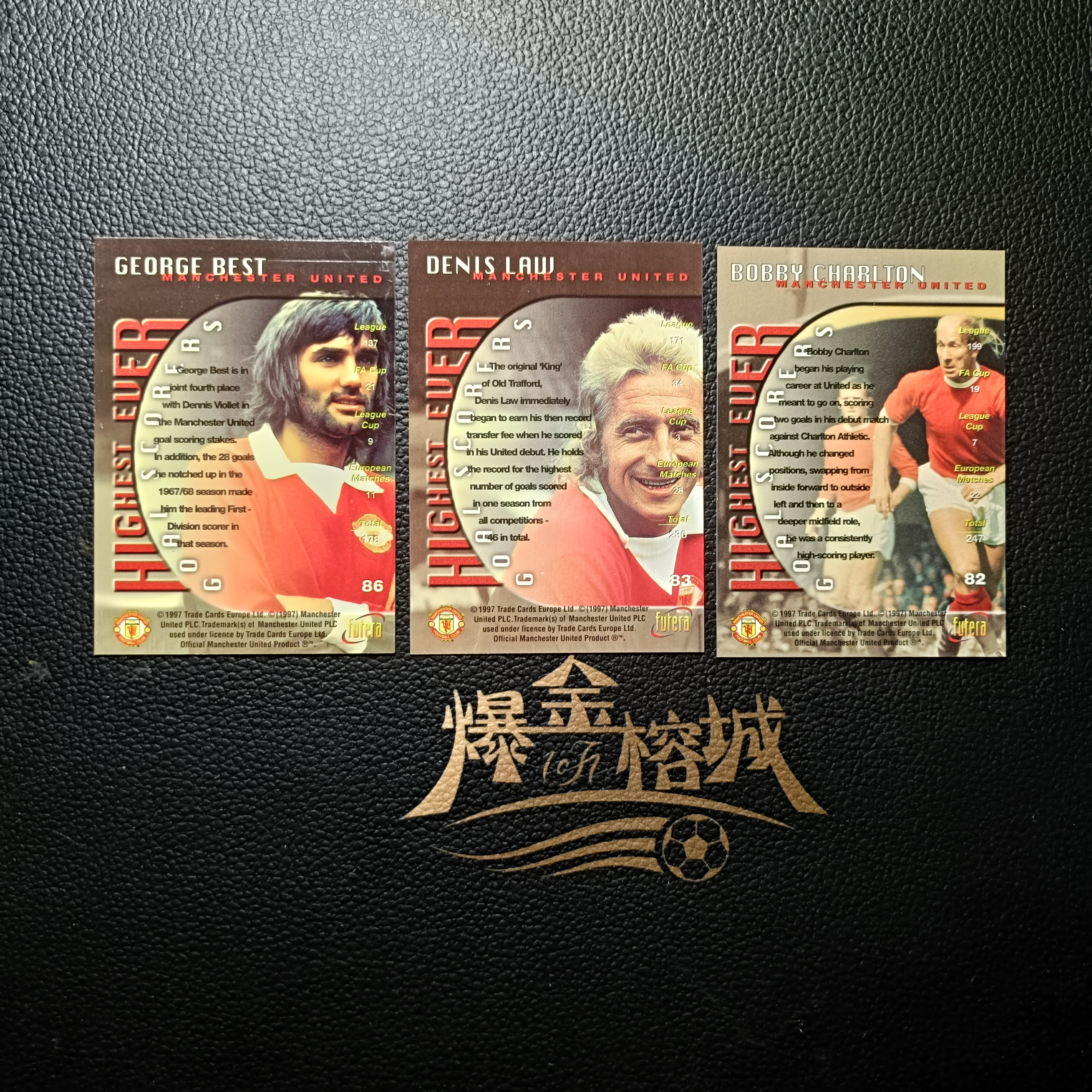 1997 Futera Futera Unique Bobby Charlton 福特拉 波比查尔顿 丹尼斯 乔治 三人 老卡 收藏必备 卡品如图 微瑕 打包出 方司