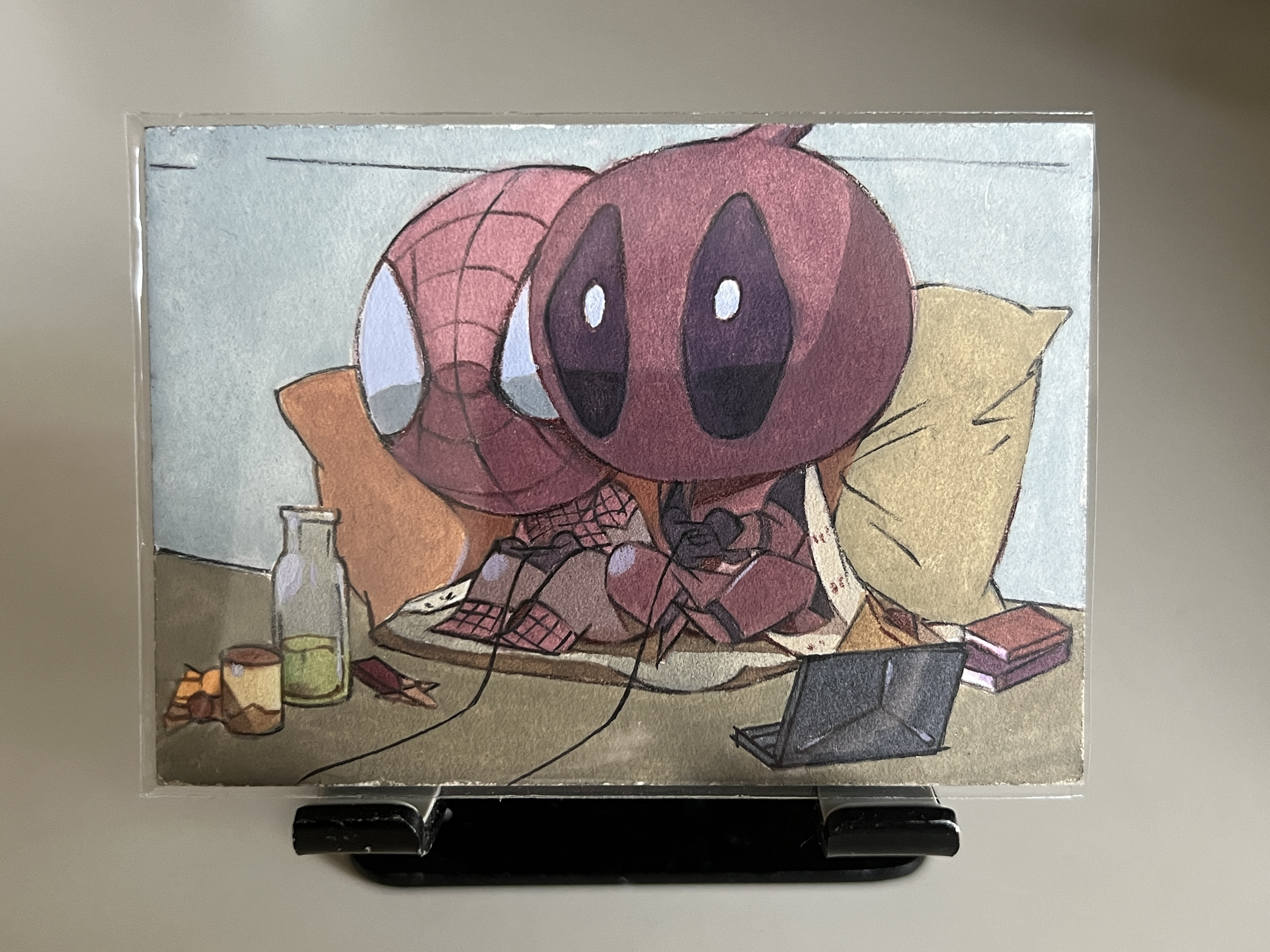 【挂机拍卖】2023 问礼工作室 問禮手绘 漫威 Q版 蜘蛛侠 死侍 好基友打游戏 楠一 hit画师 手绘定制 卡品如图