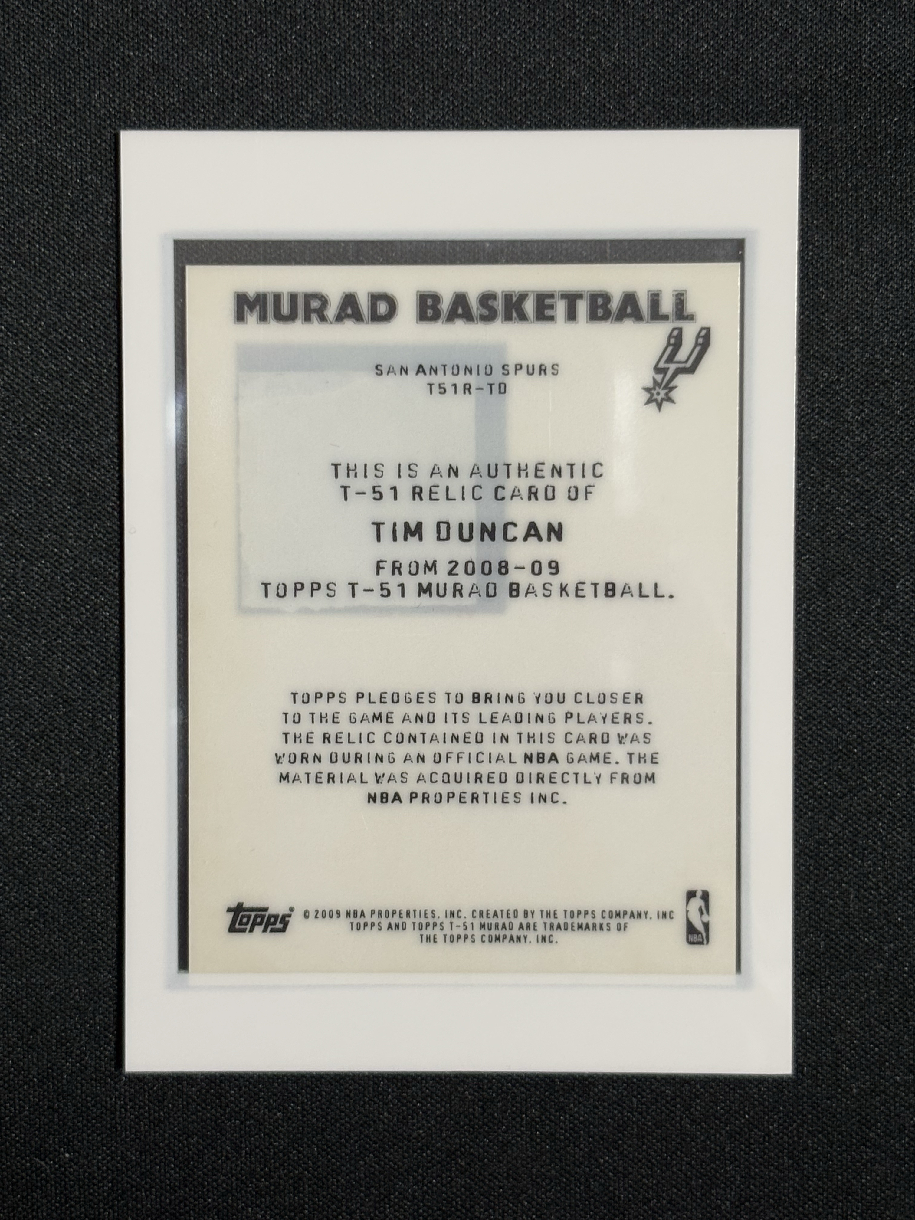 2008-09 Topps T-51 Murad Tim Duncan 马刺 蒂姆 邓肯 石佛 油画 小窗球衣切割 物料 瑕疵如图 - sasha