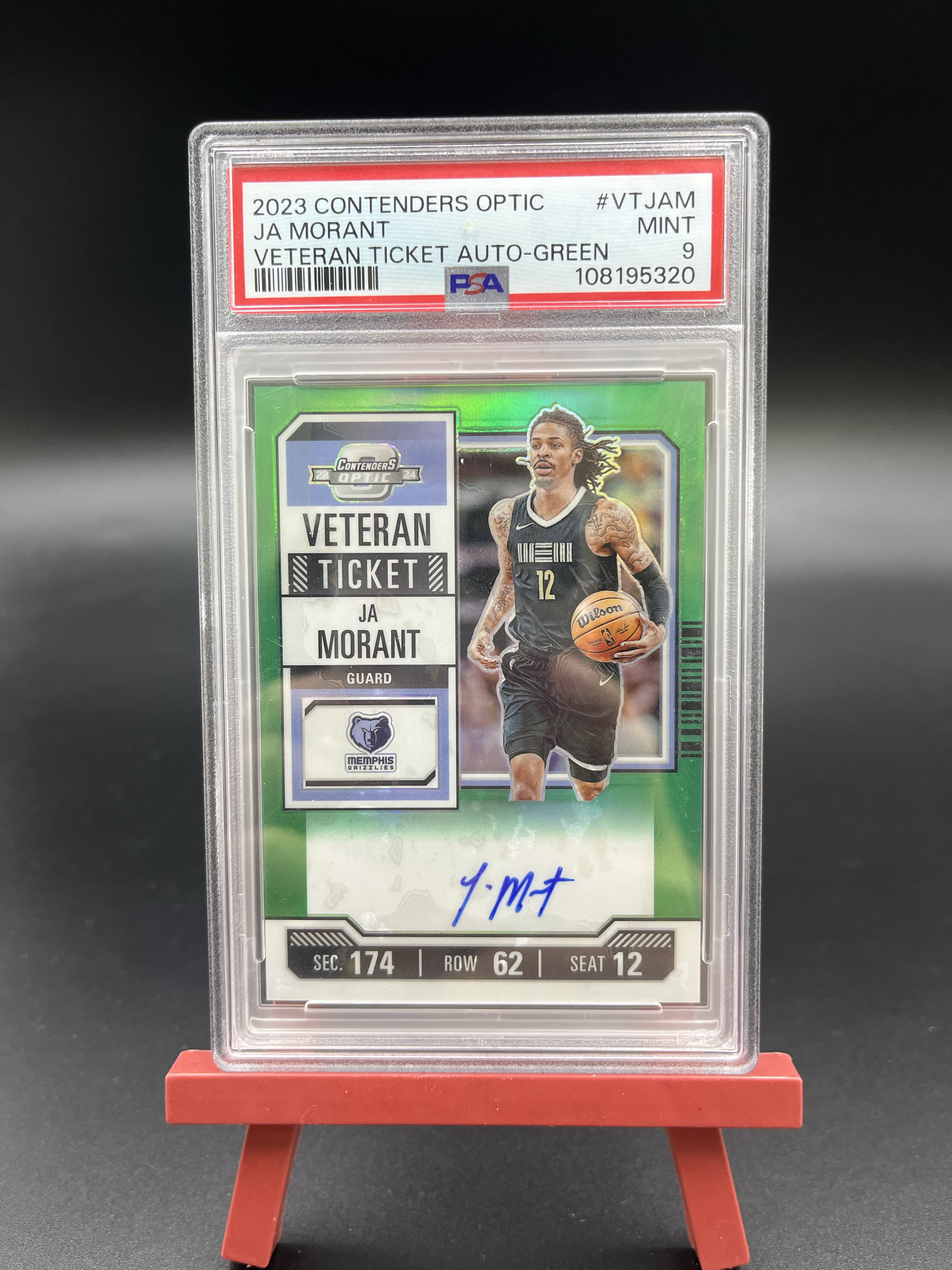 2023-24 Panini Contenders Optic Ja Morant 球票op 灰熊 贾 莫兰特 卡签 签字 绿折 折射 12/35编 PSA9分评级卡 19不加冰