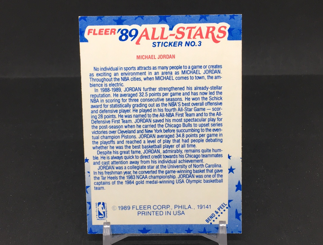 【DC拍卖】11.01 小科比 FLEER 全明星特卡 名人堂传奇巨星 公牛王朝核心领袖 NBA历史第一人 篮球界GOAT MJ 飞人 迈克尔 乔丹